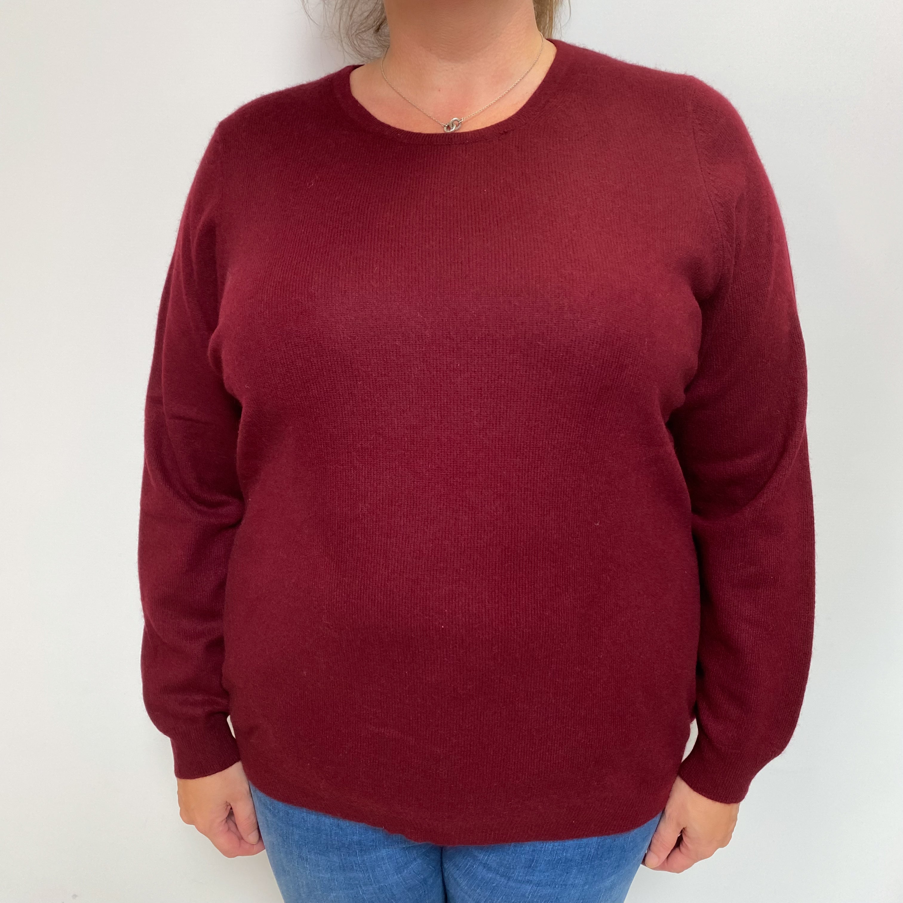 Wine Red Cashmere Crew Neck Jumper Extra Large