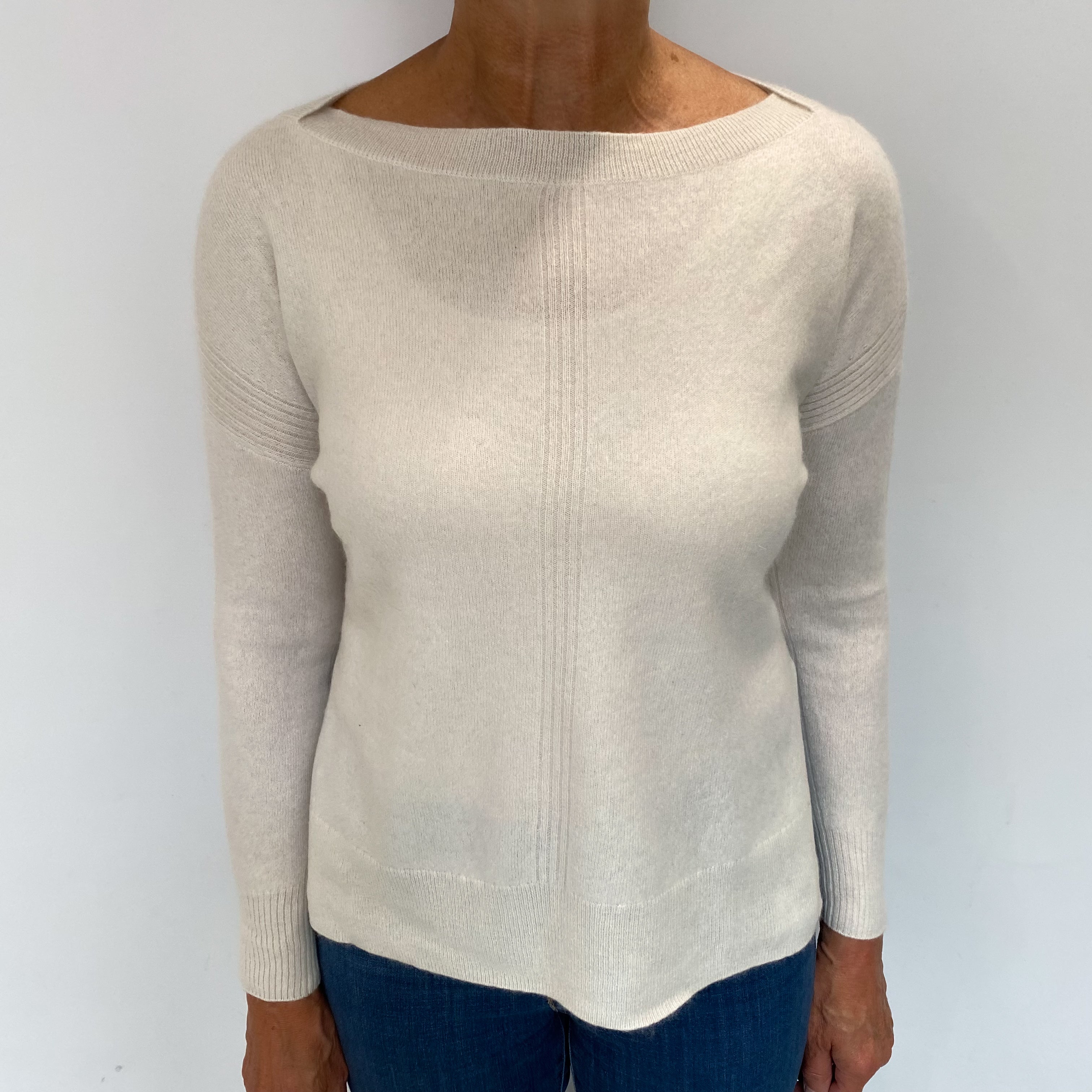 Alabaster Beige Cashmere Boat Neck Jumper Medium