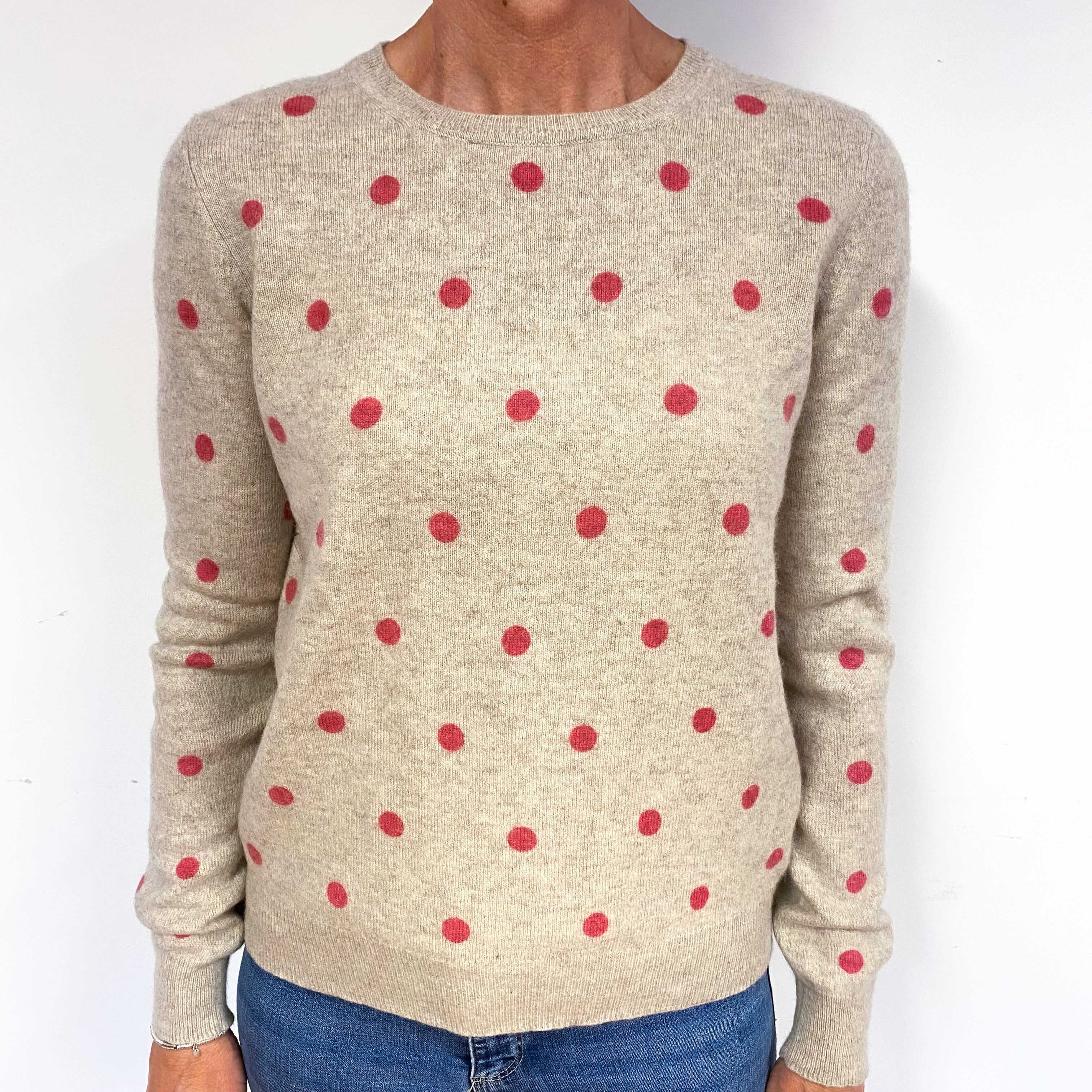 Fawn Pink Spot Cashmere Crew Neck Jumper Medium