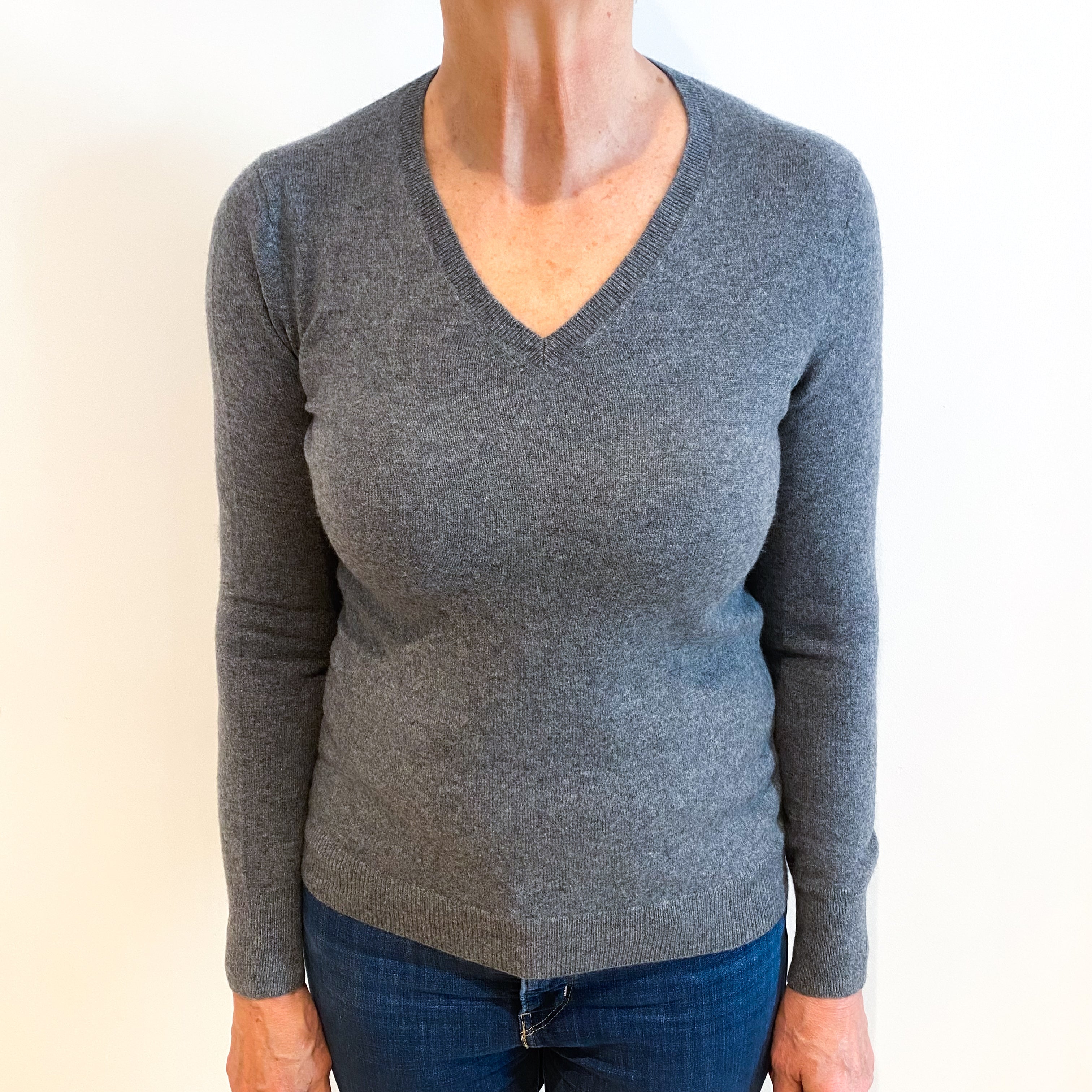 Slate Grey Cashmere V Neck Jumper Medium