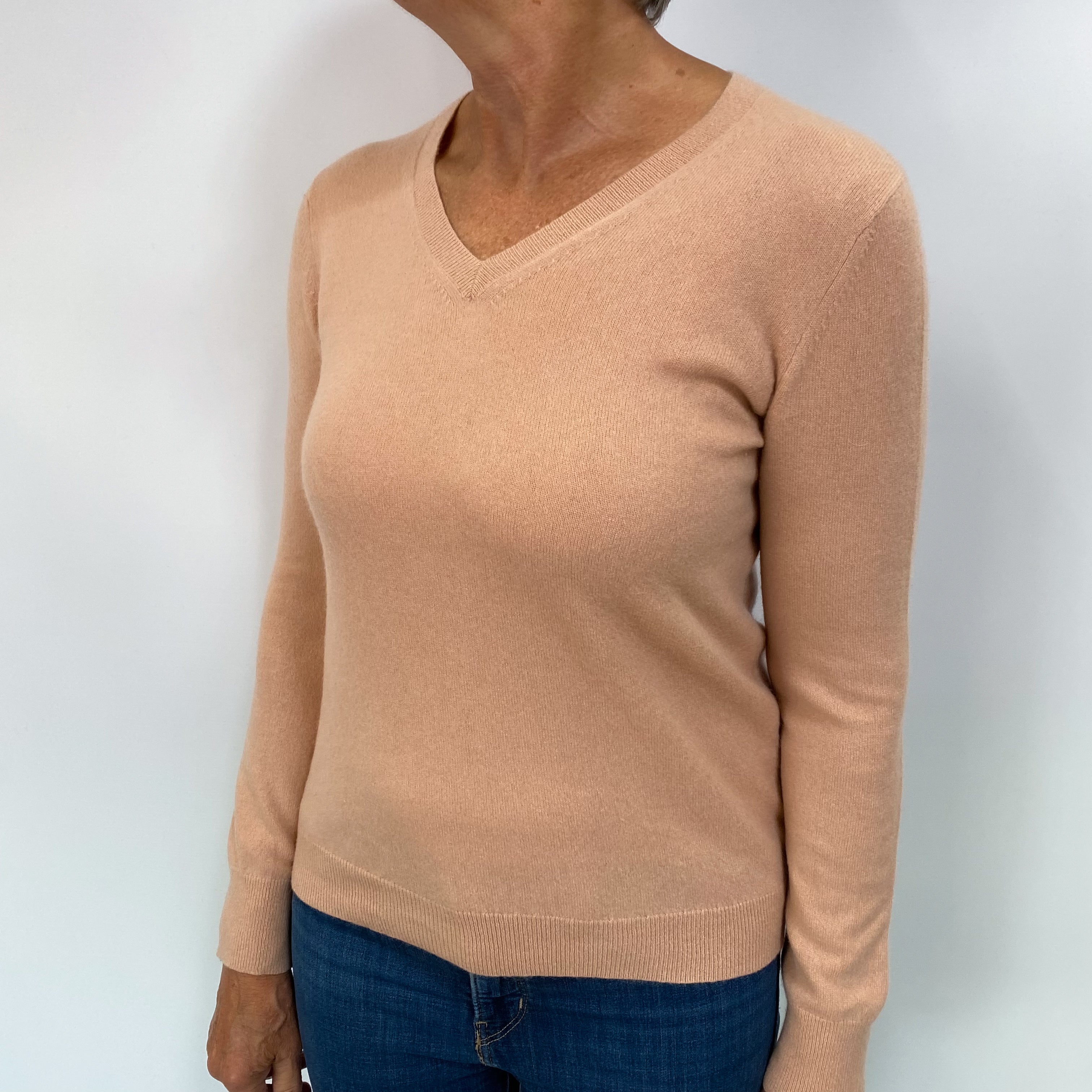 Champagne Pink Cashmere V Neck Jumper Medium