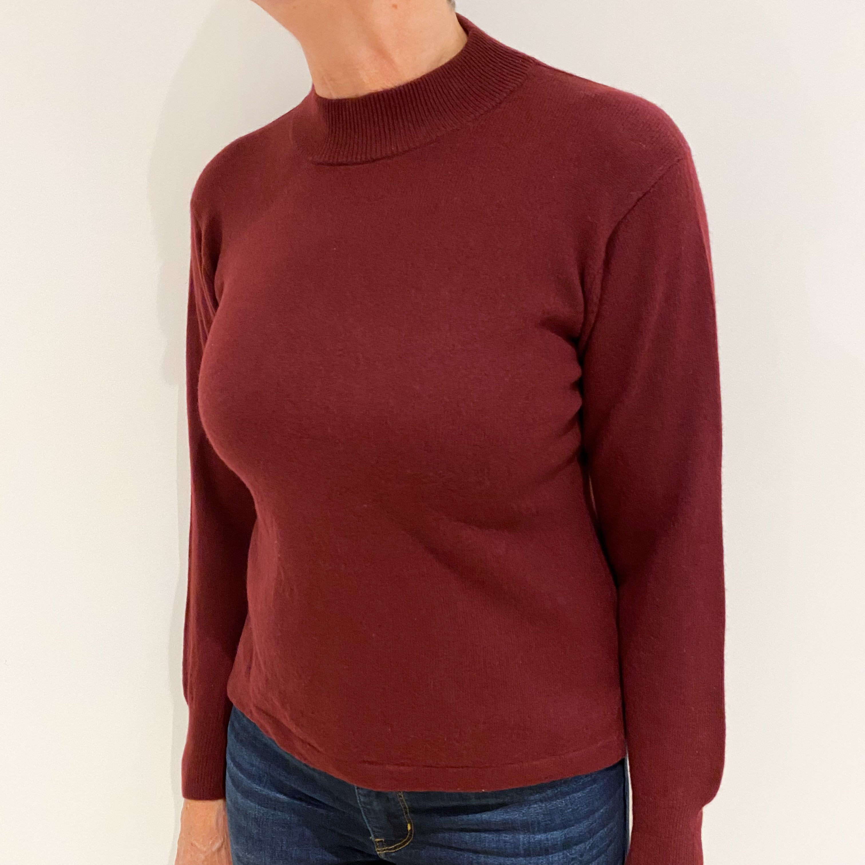 Wine Red Cashmere Turtle Neck Jumper Medium