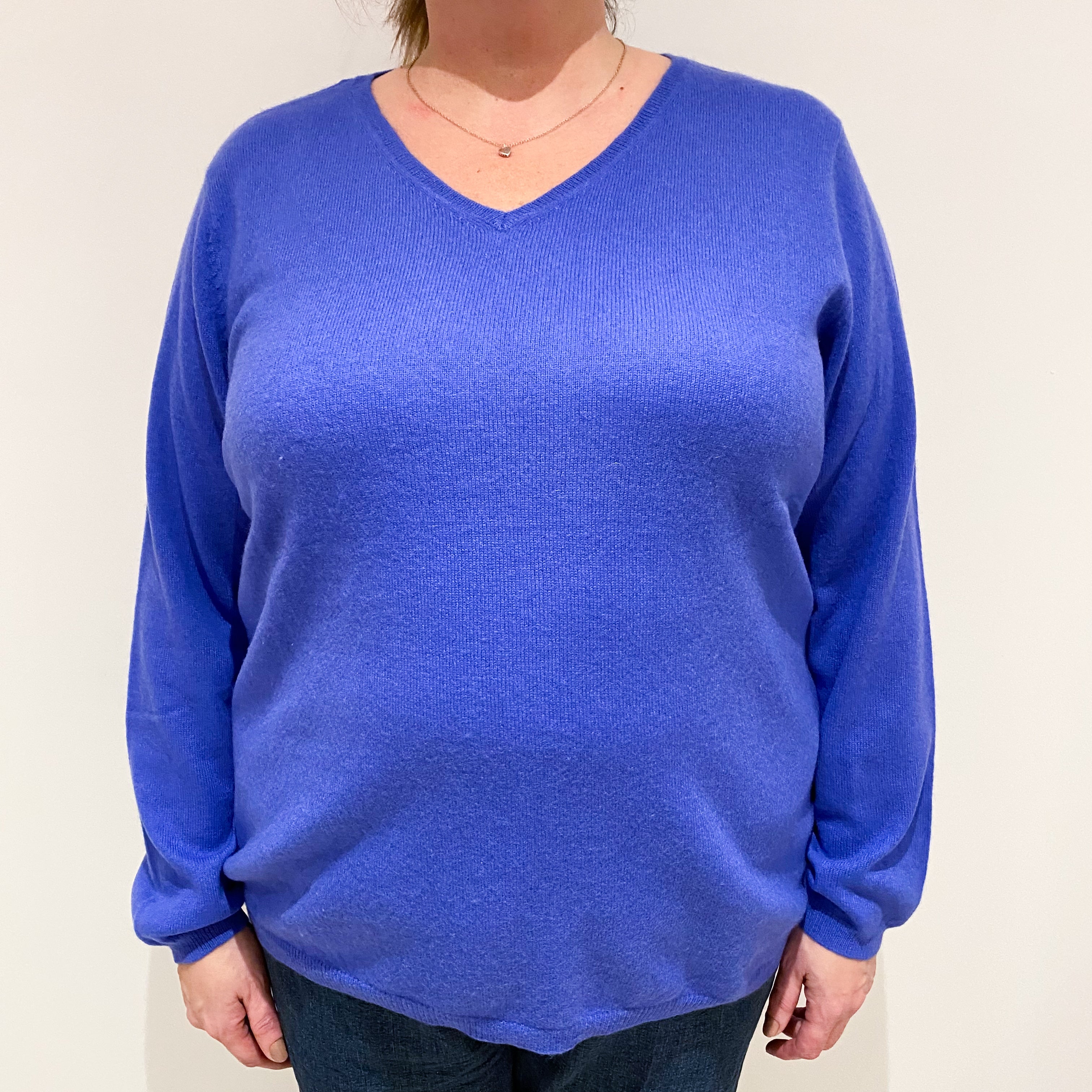 Bluebell Blue Cashmere V Neck Jumper Extra Large