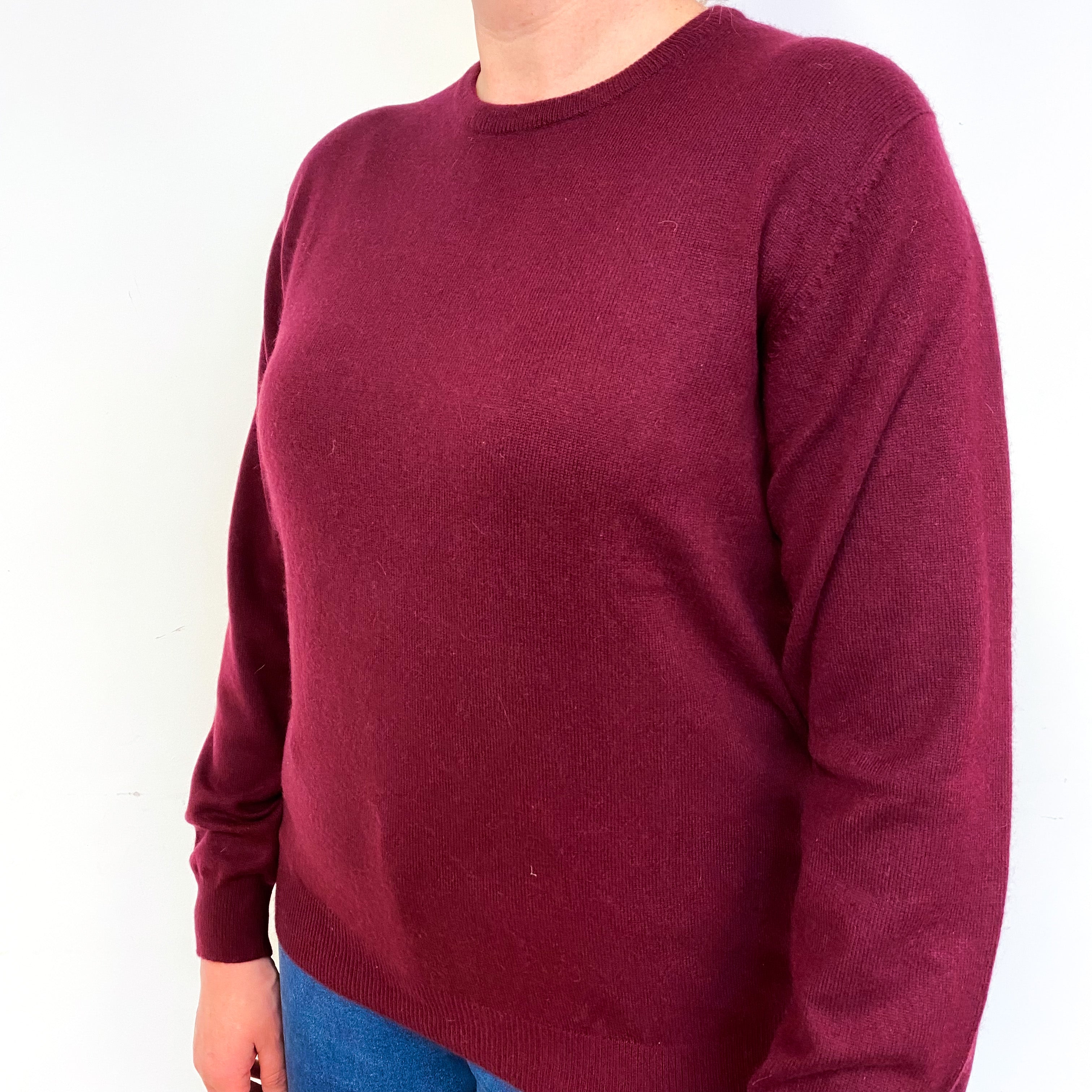 Burgundy Red Cashmere Crew Neck Jumper Large