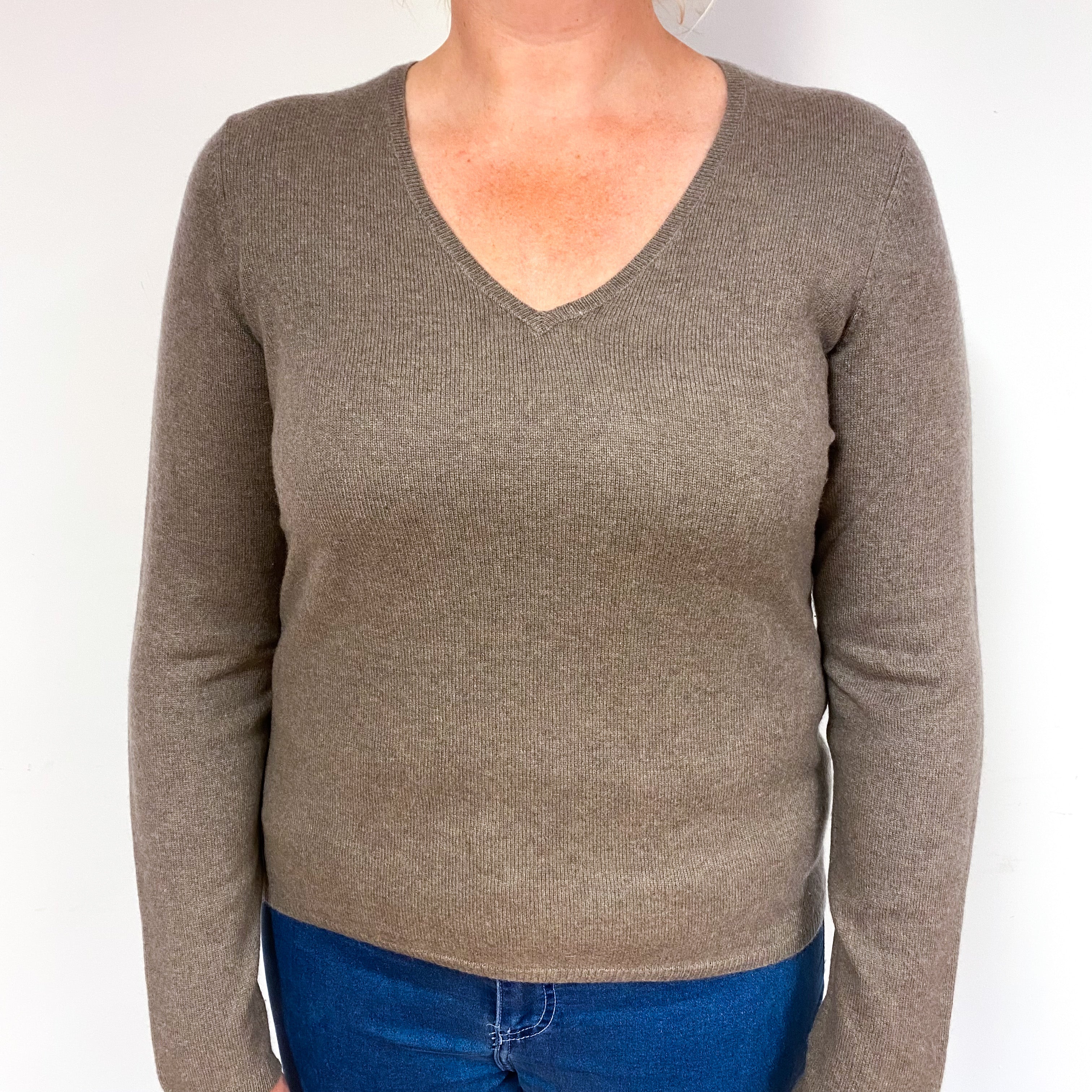 Mocha Brown Cashmere V-Neck Jumper Large