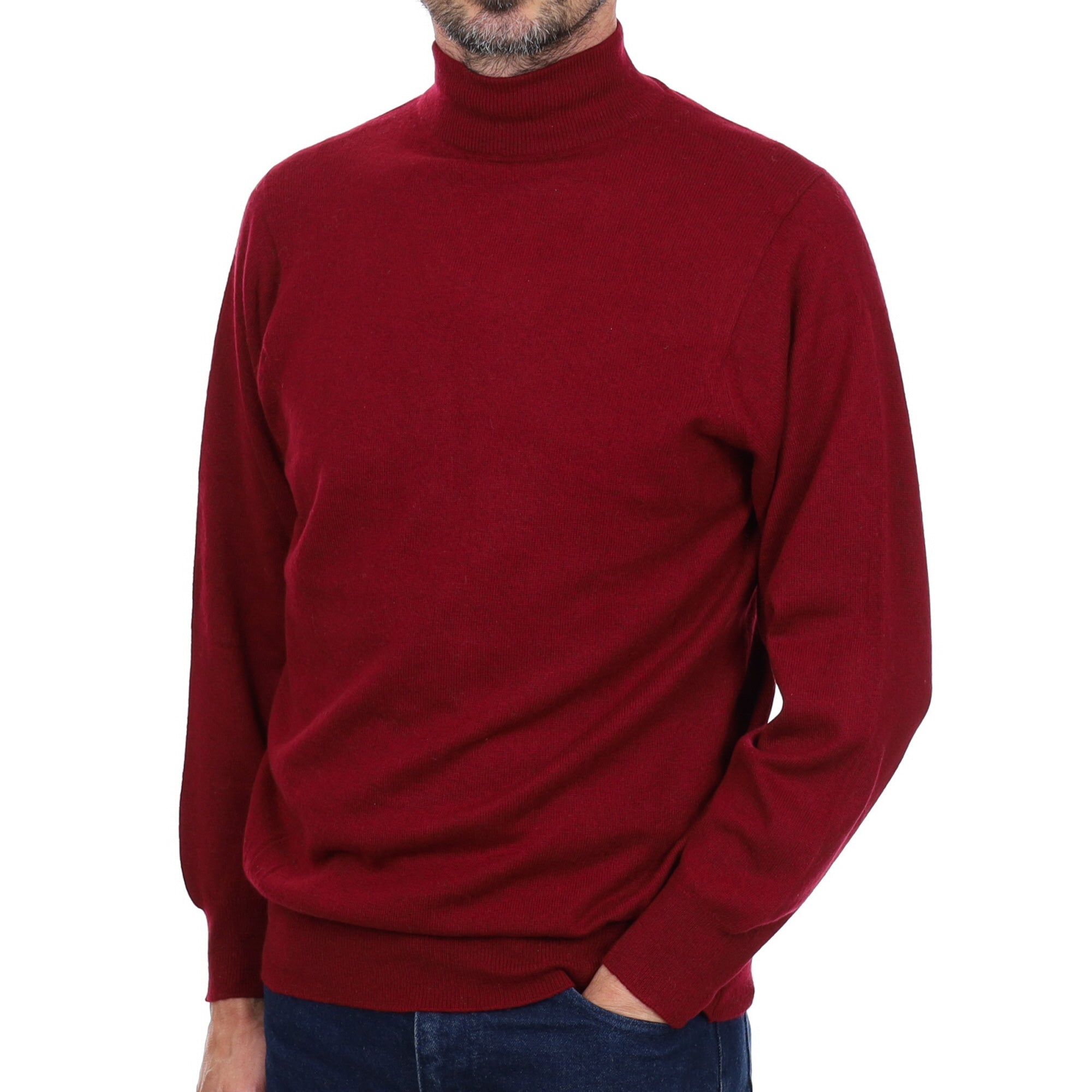 Men's Scottish Garnet Red Cashmere Turtle Neck Jumper Small