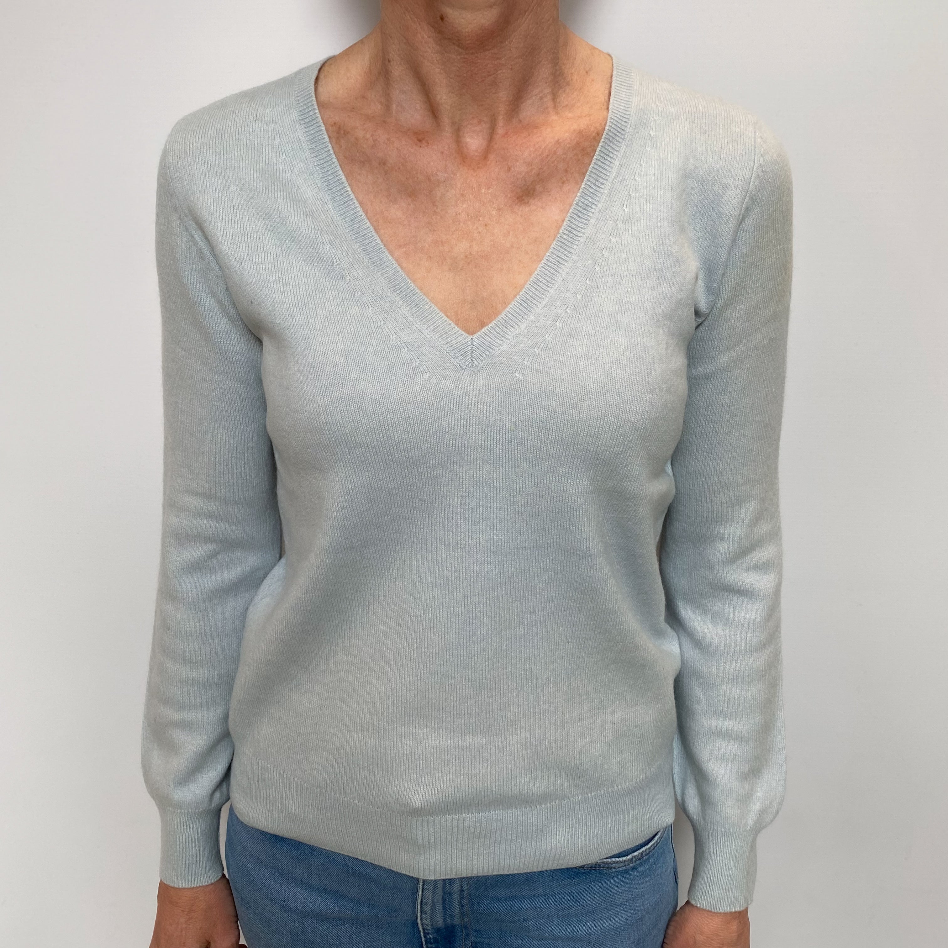 Frost Blue Cashmere V Neck Jumper Small