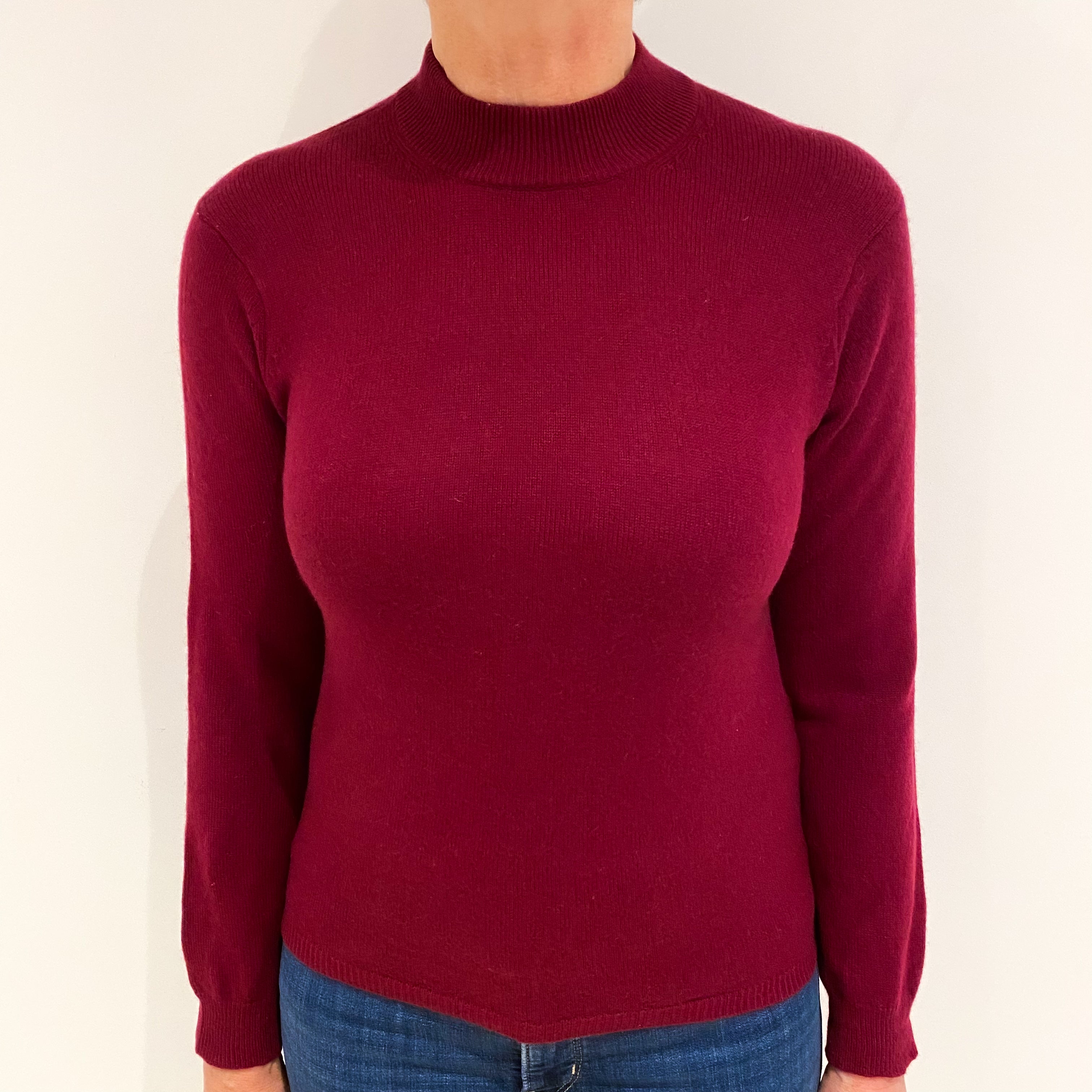 Burgundy Red Cashmere Turtle Neck Jumper Medium