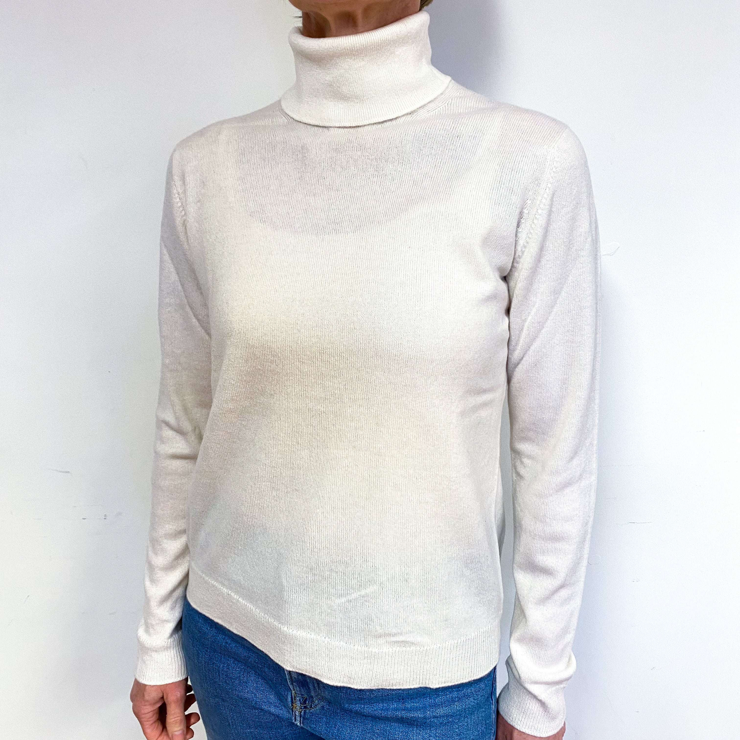 Vanilla Cream Cashmere Polo Neck Jumper Medium