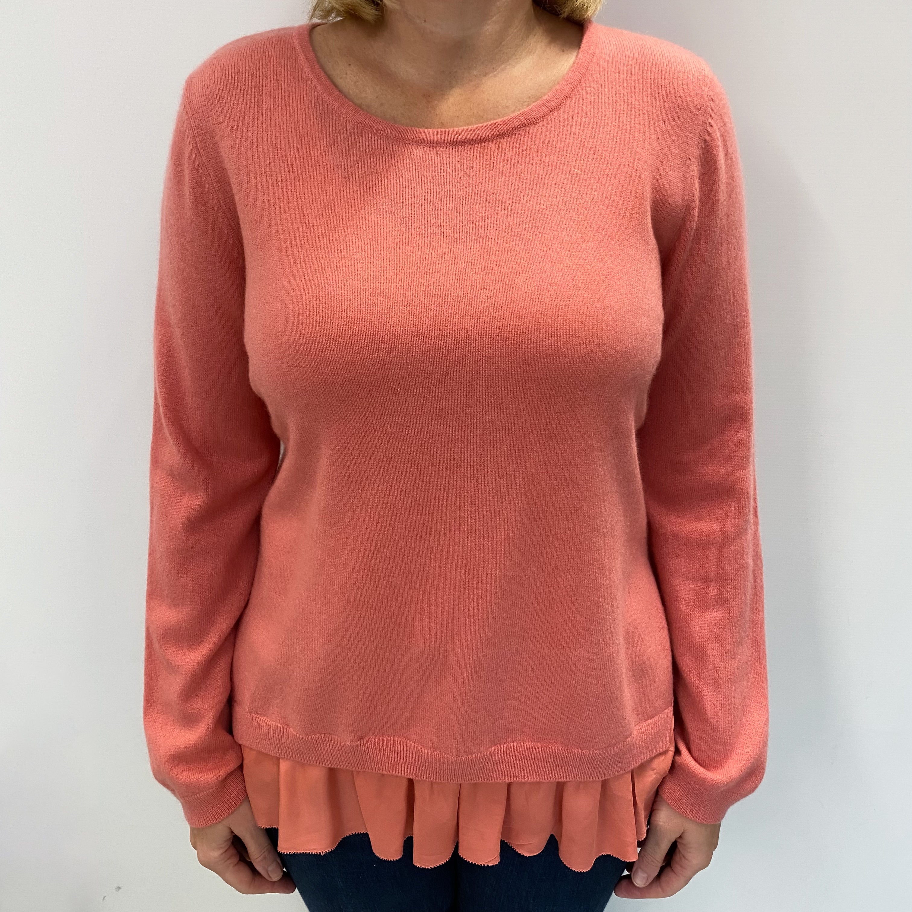 Coral Pink Cashmere Crew Neck Jumper Large