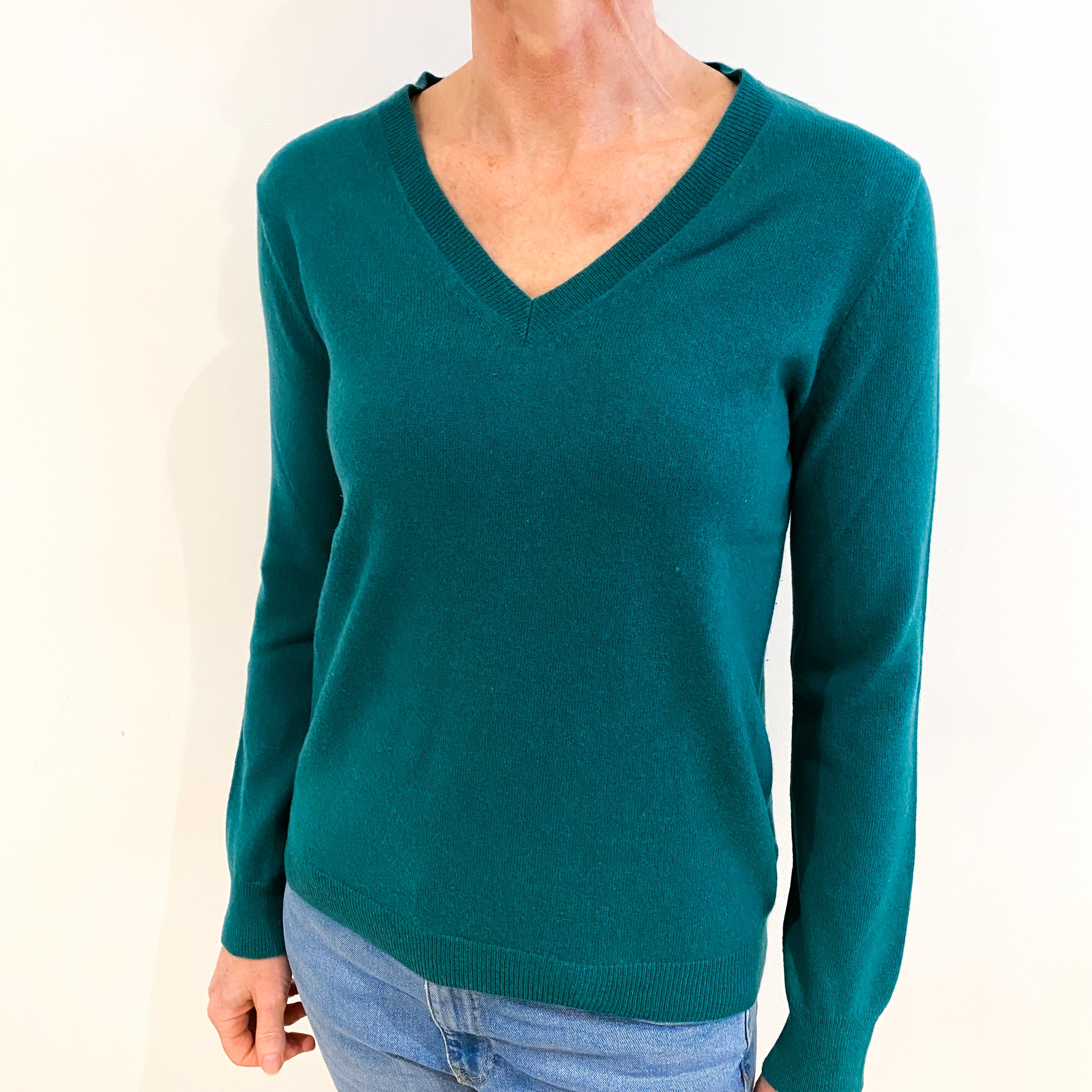 Emerald Green Cashmere V Neck Jumper Small