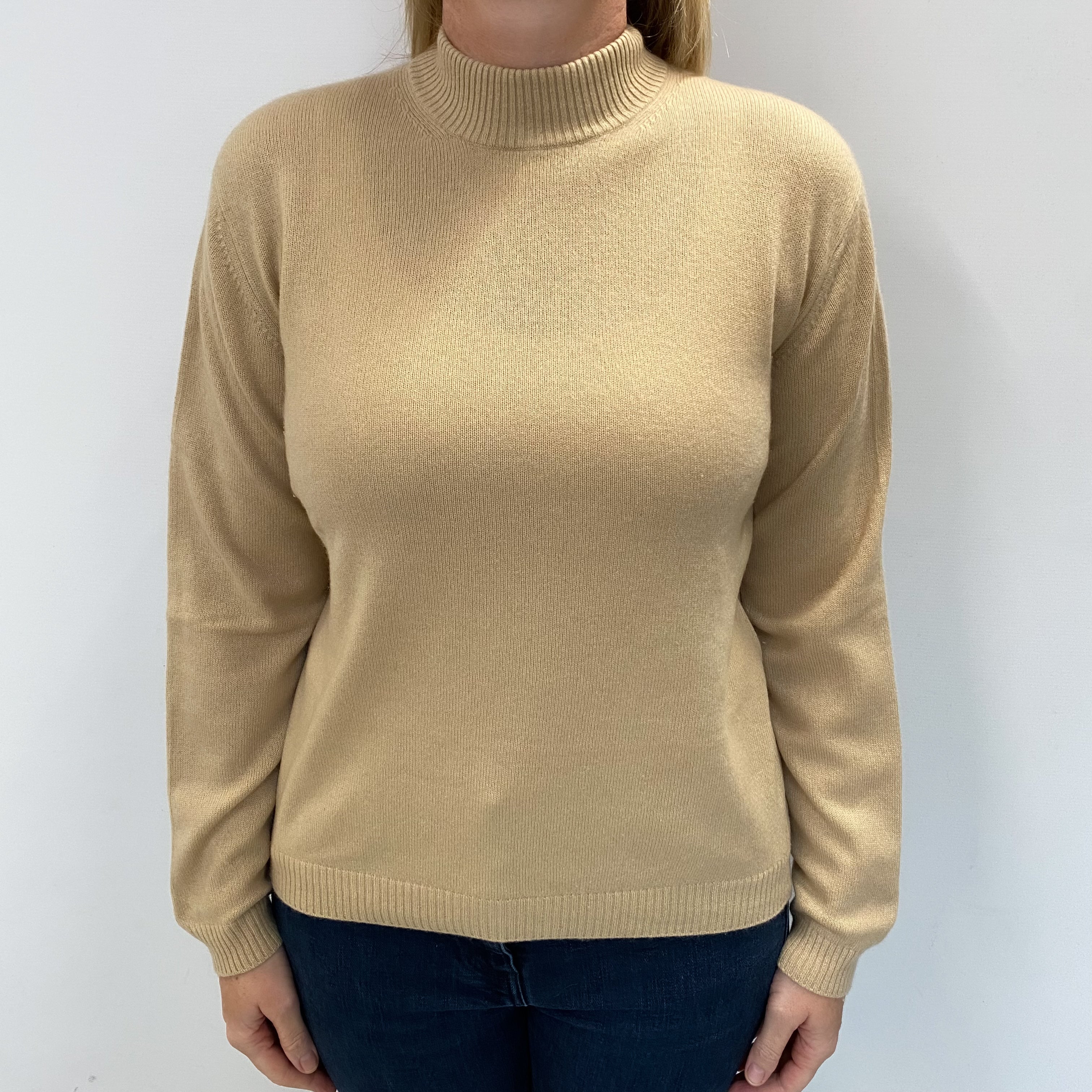 Sand Beige Cashmere Turtle Neck Jumper Large