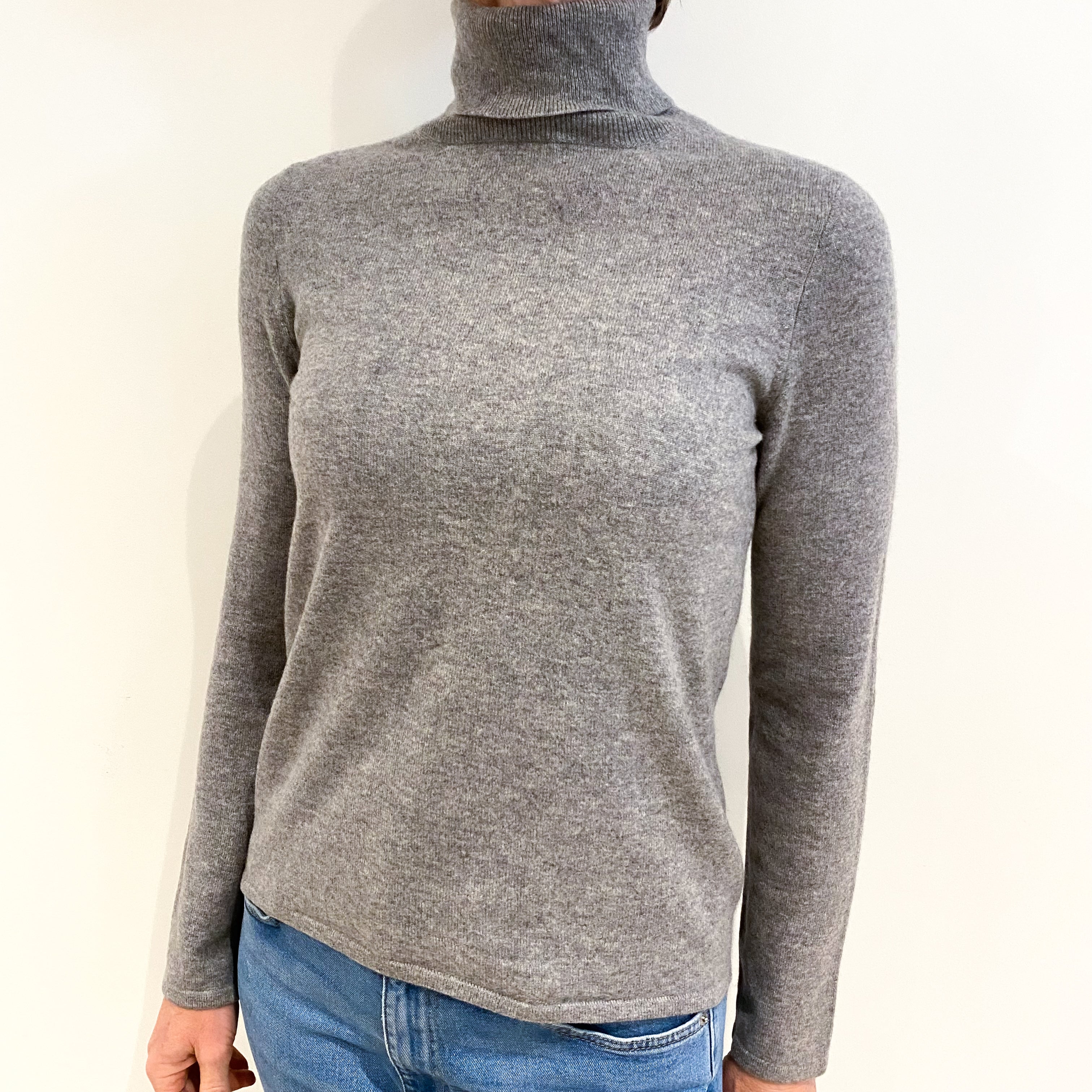 Smoke Grey Cashmere Polo Neck Jumper Small