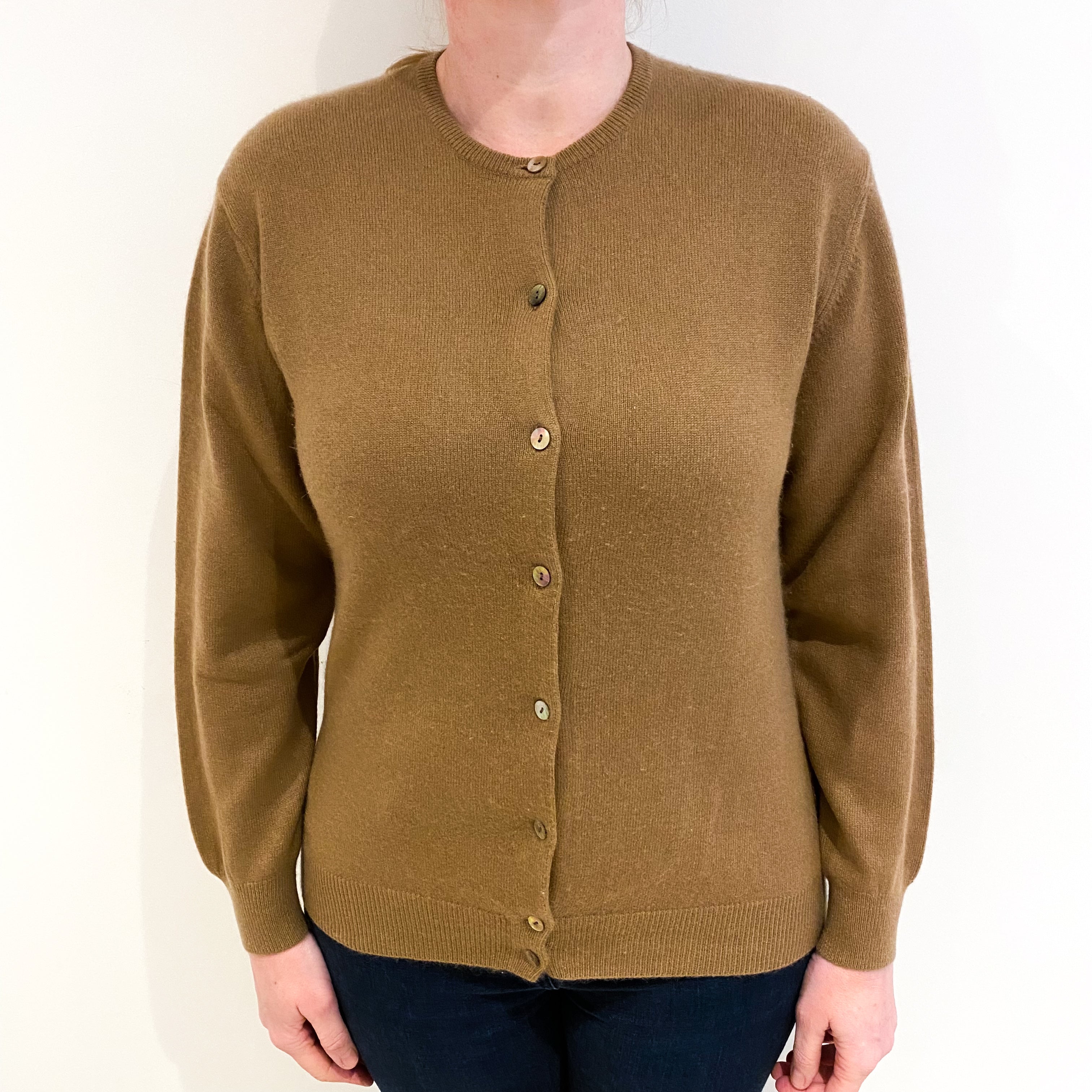 Cinnamon Brown Cashmere Crew Neck Cardigan Large