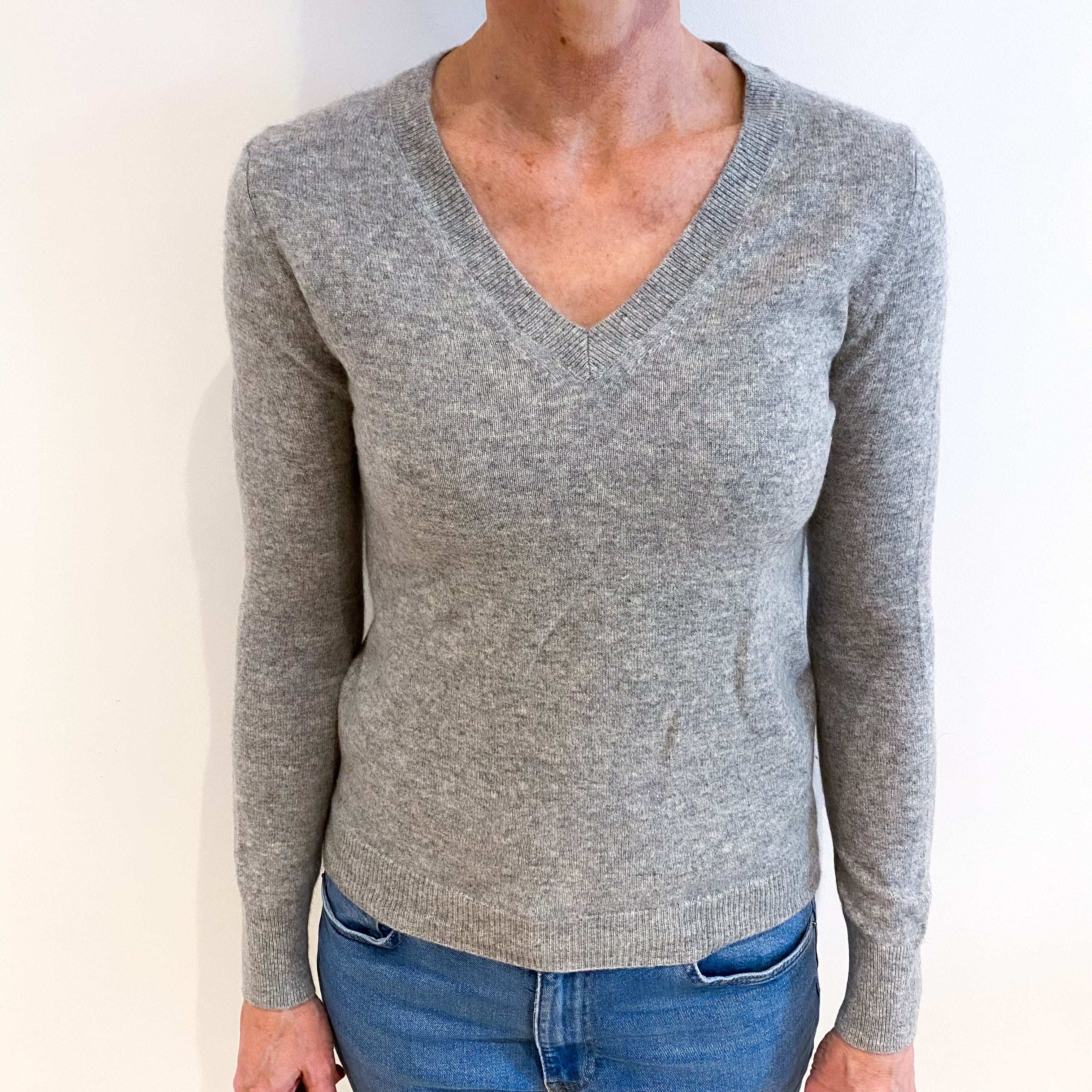 Smoke Grey Cashmere V Neck Jumper Small