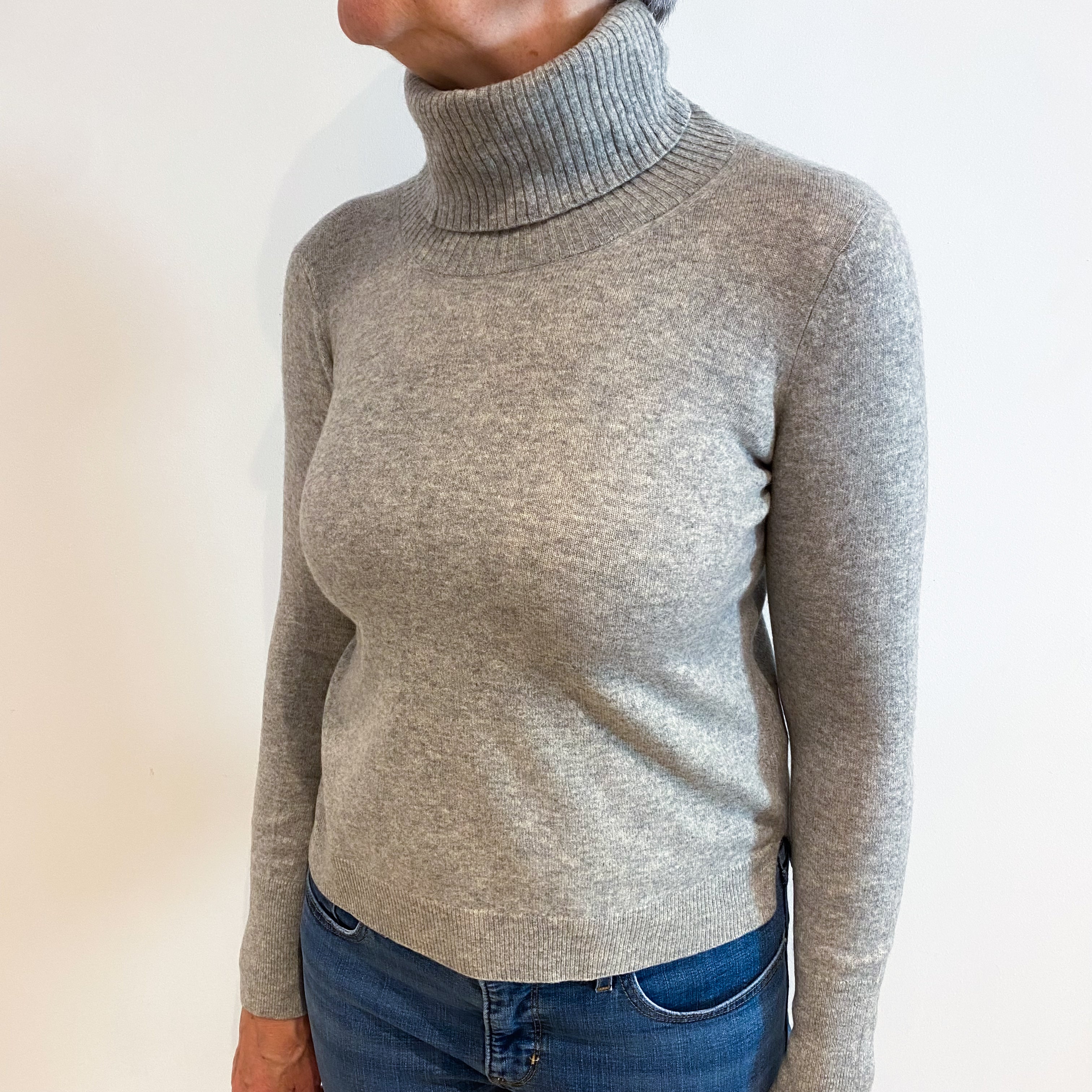 Smoke Grey Cashmere Polo Neck Jumper Medium