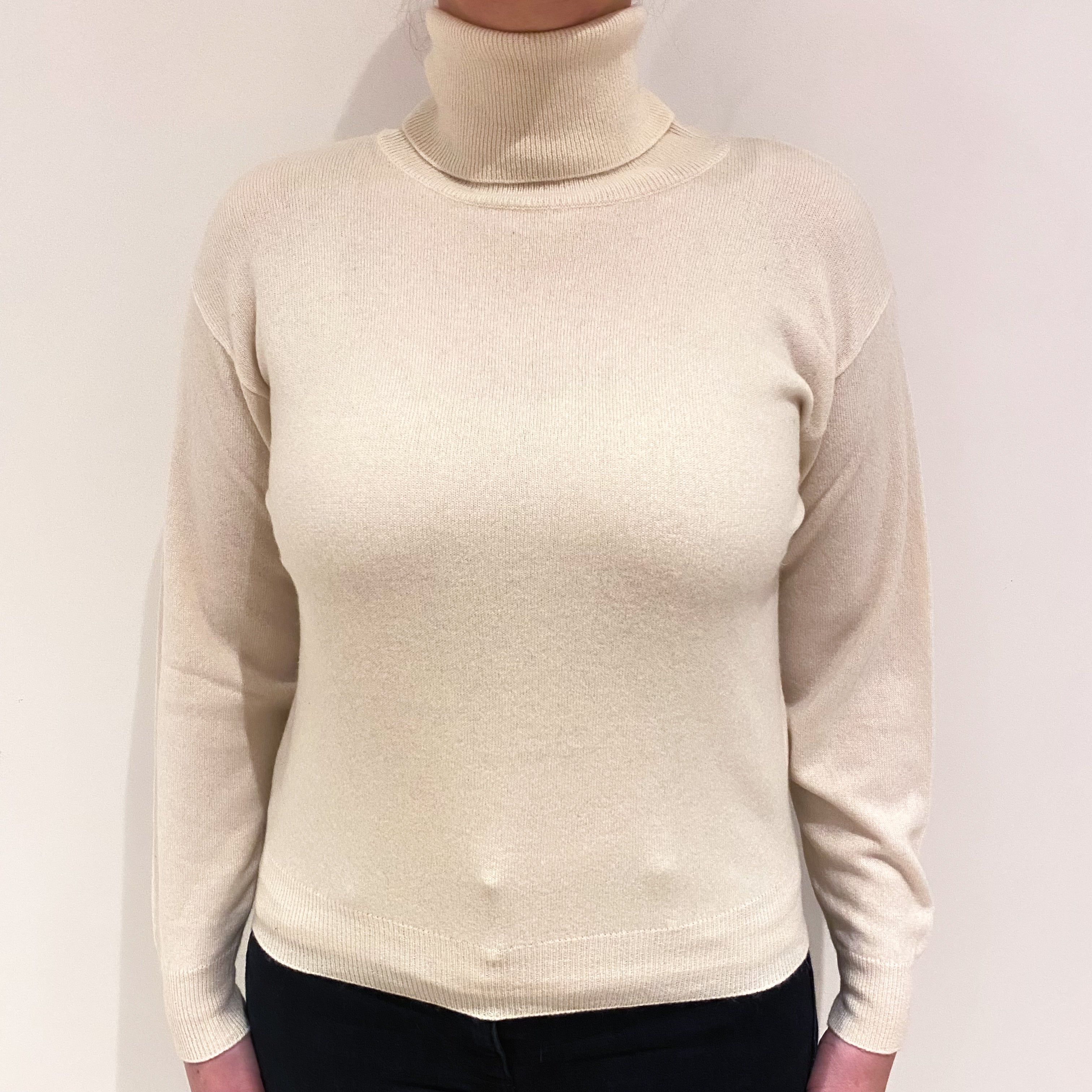 Winter White Cashmere Polo Neck Jumper Large