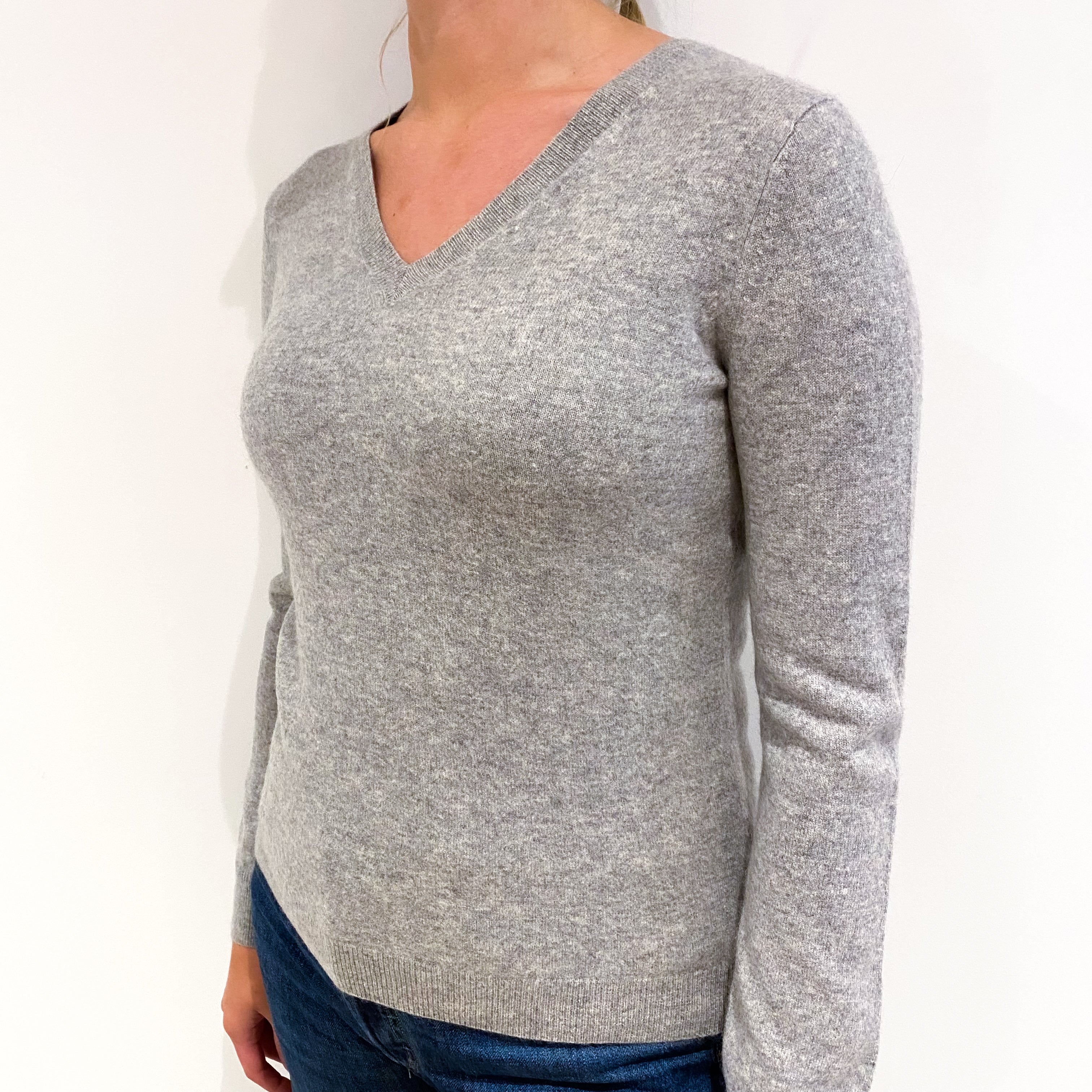 Smoke Grey Cashmere V-Neck Jumper Small