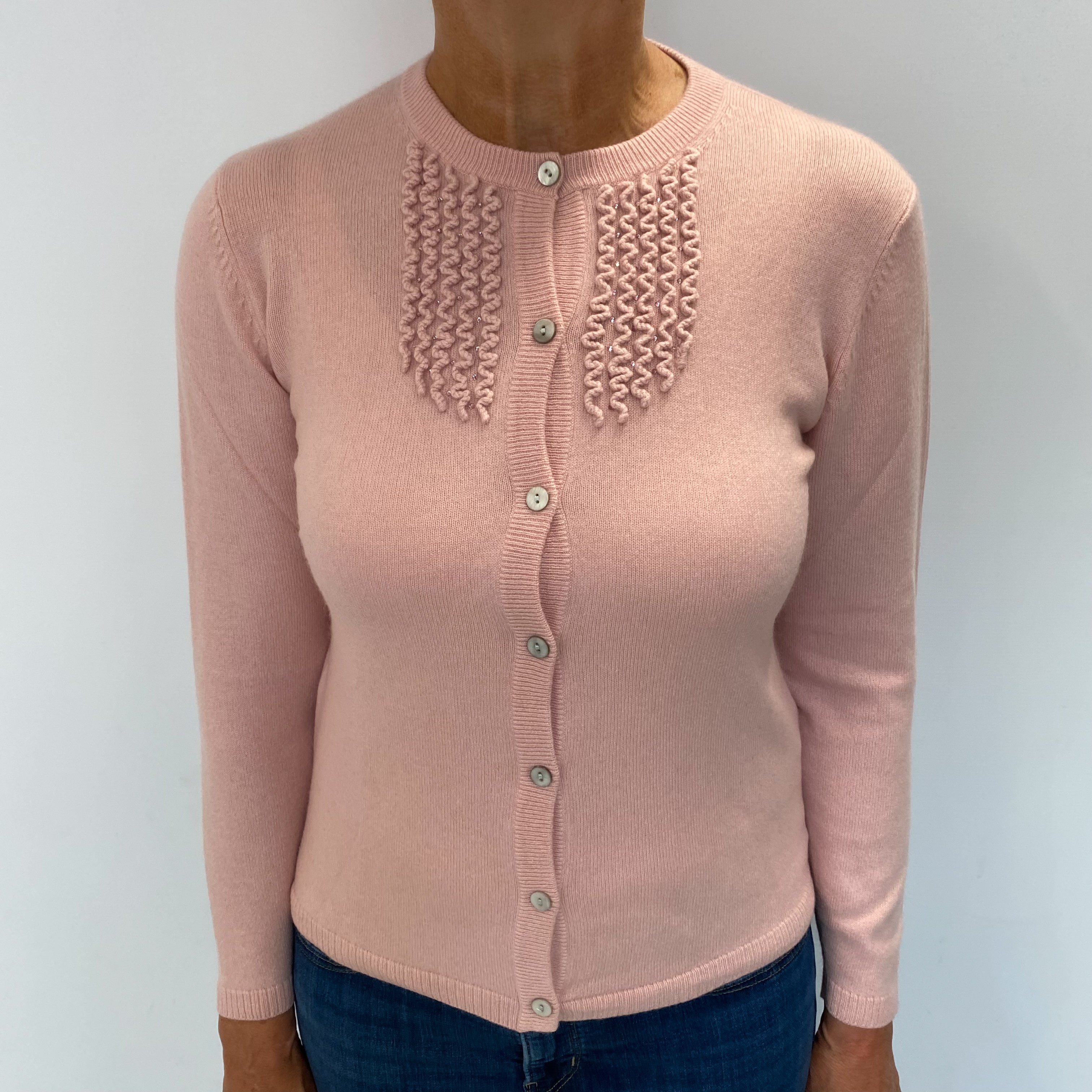 Dusky Pink Cashmere Crew Neck Cardigan Medium