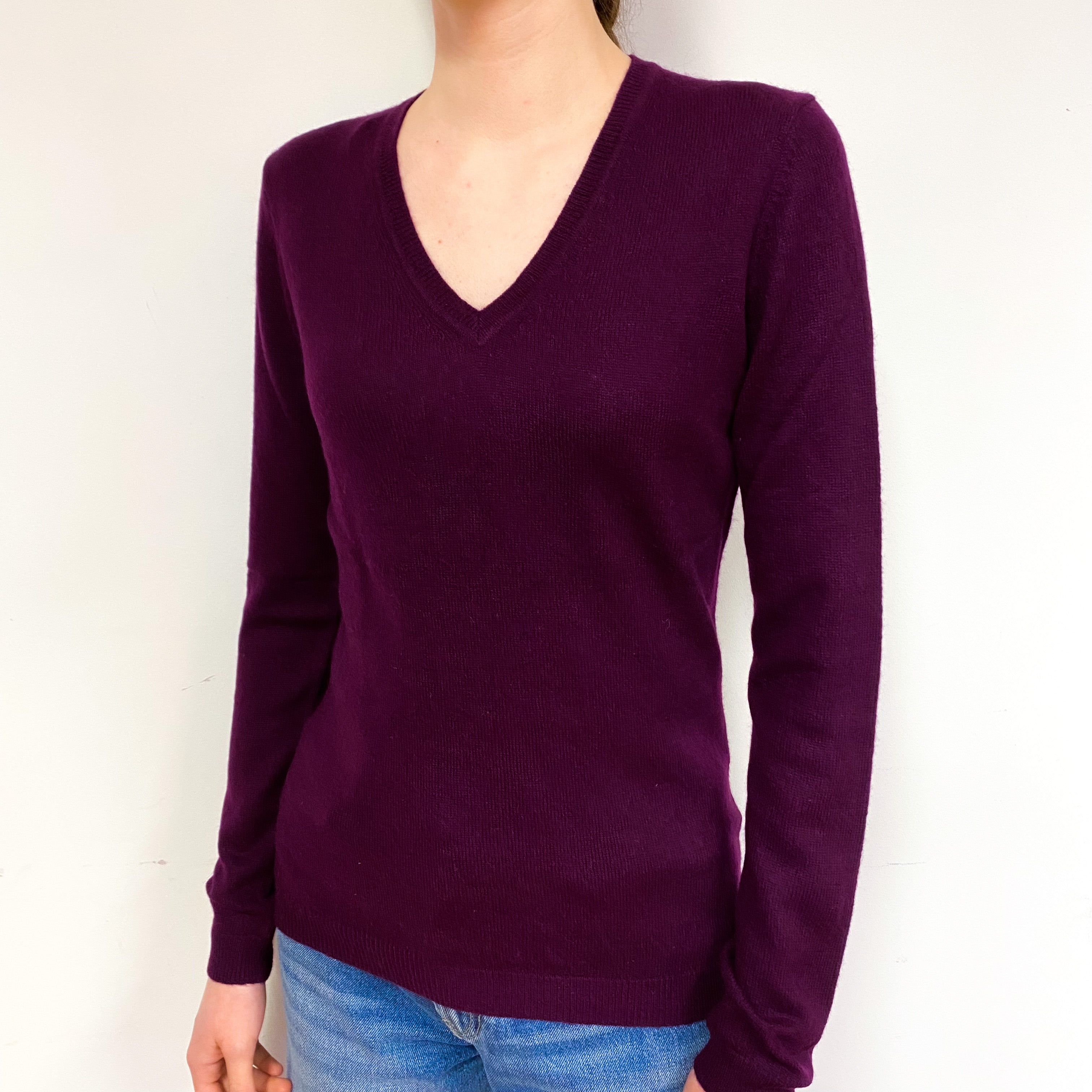 Mulberry Purple Cashmere V-Neck Jumper Extra Small