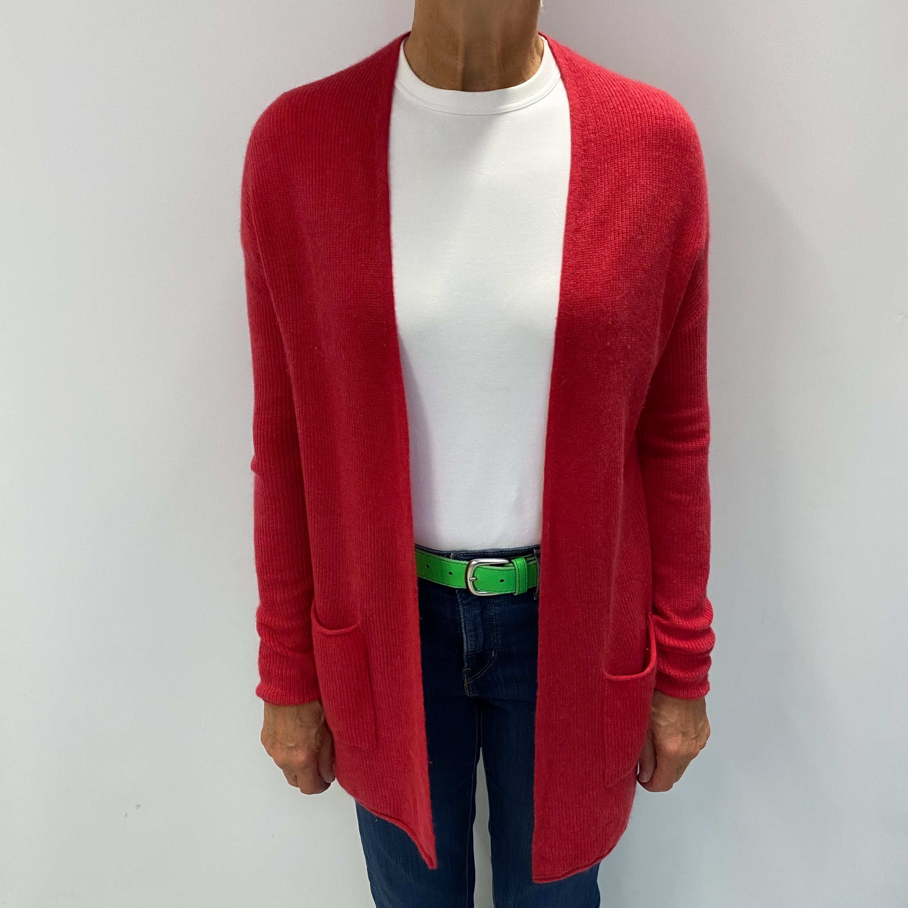 Watermelon Red Cashmere Edge To Edge Cardigan Medium