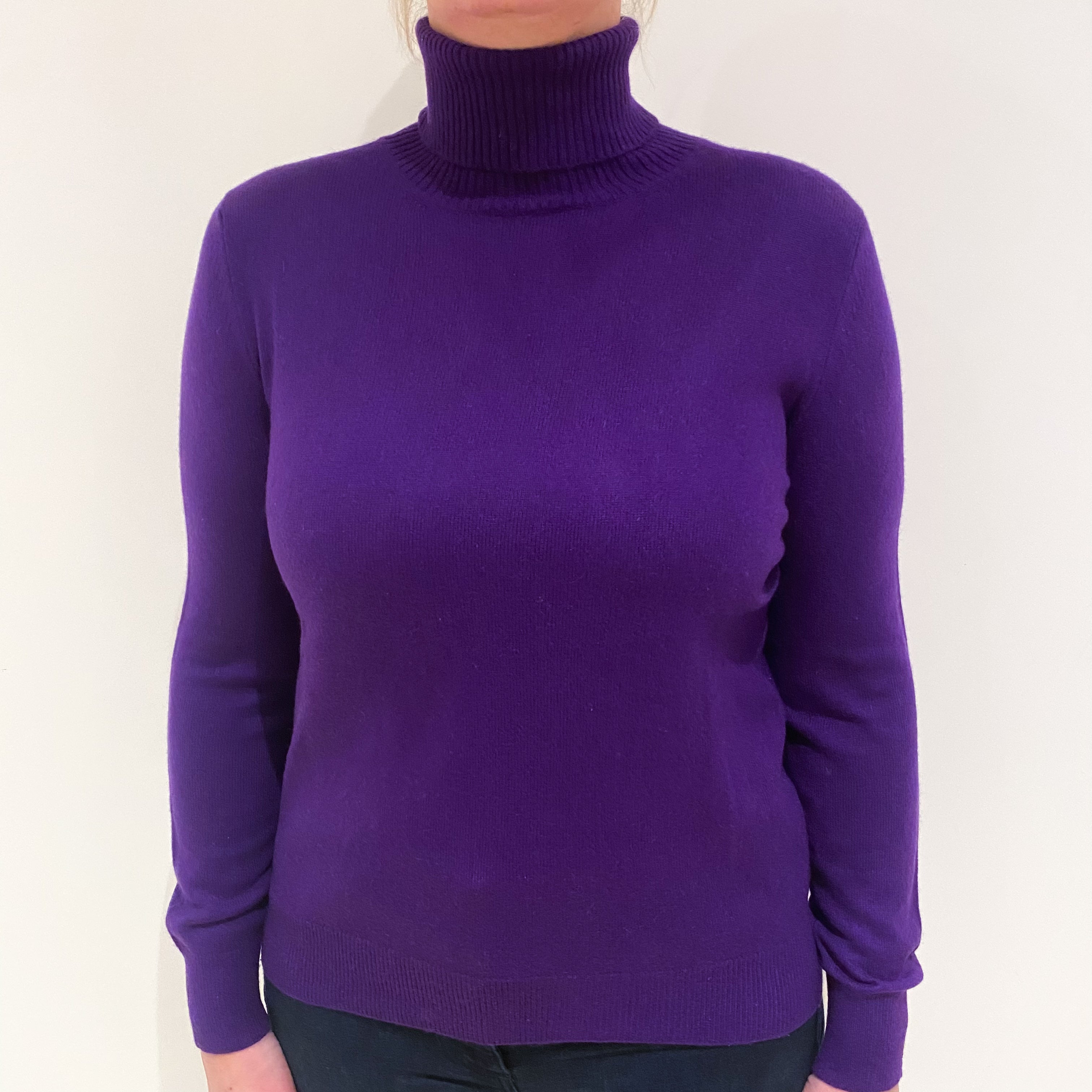 Violet Purple Cashmere Polo Neck Jumper Large