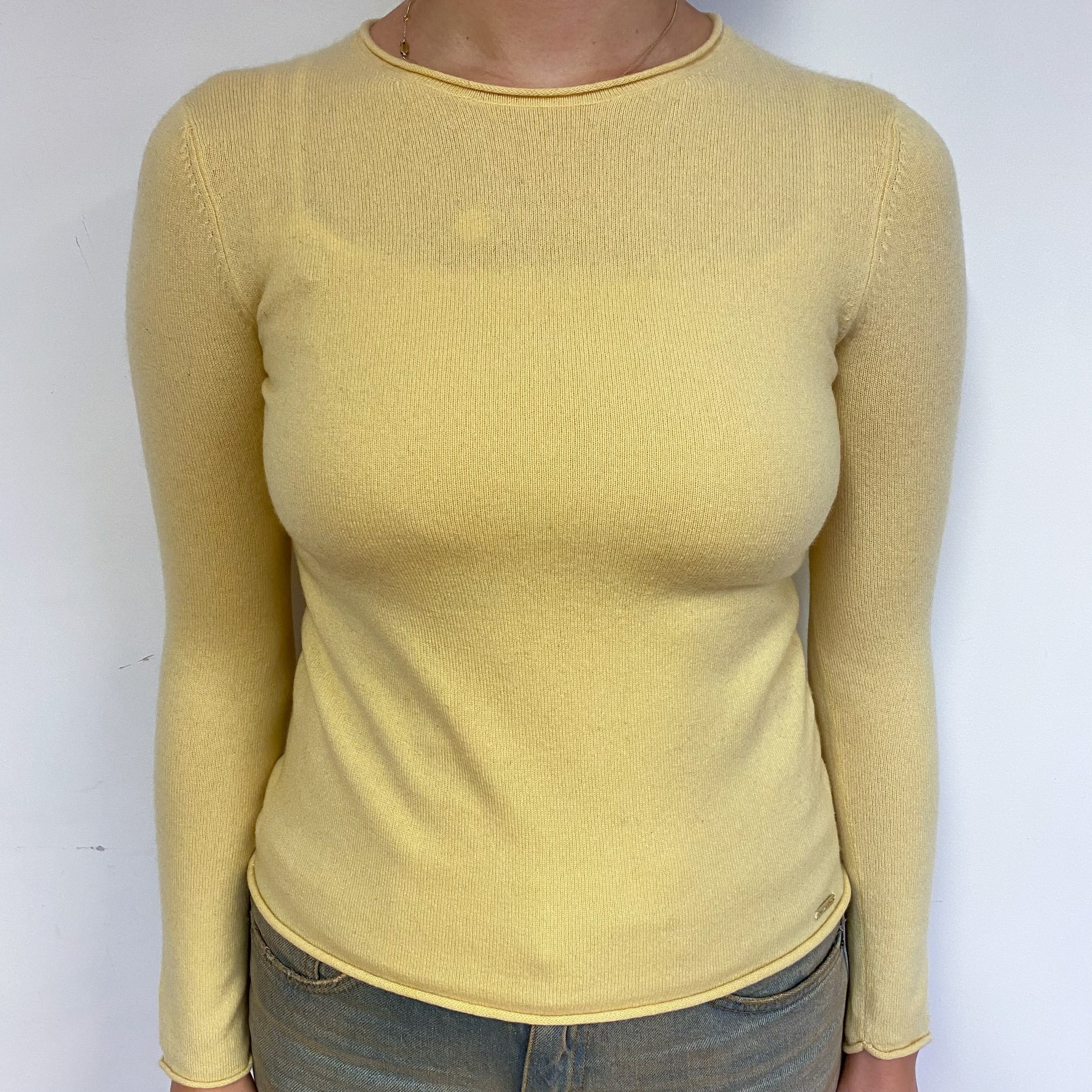 Custard Yellow Cashmere Crew Neck Jumper Small