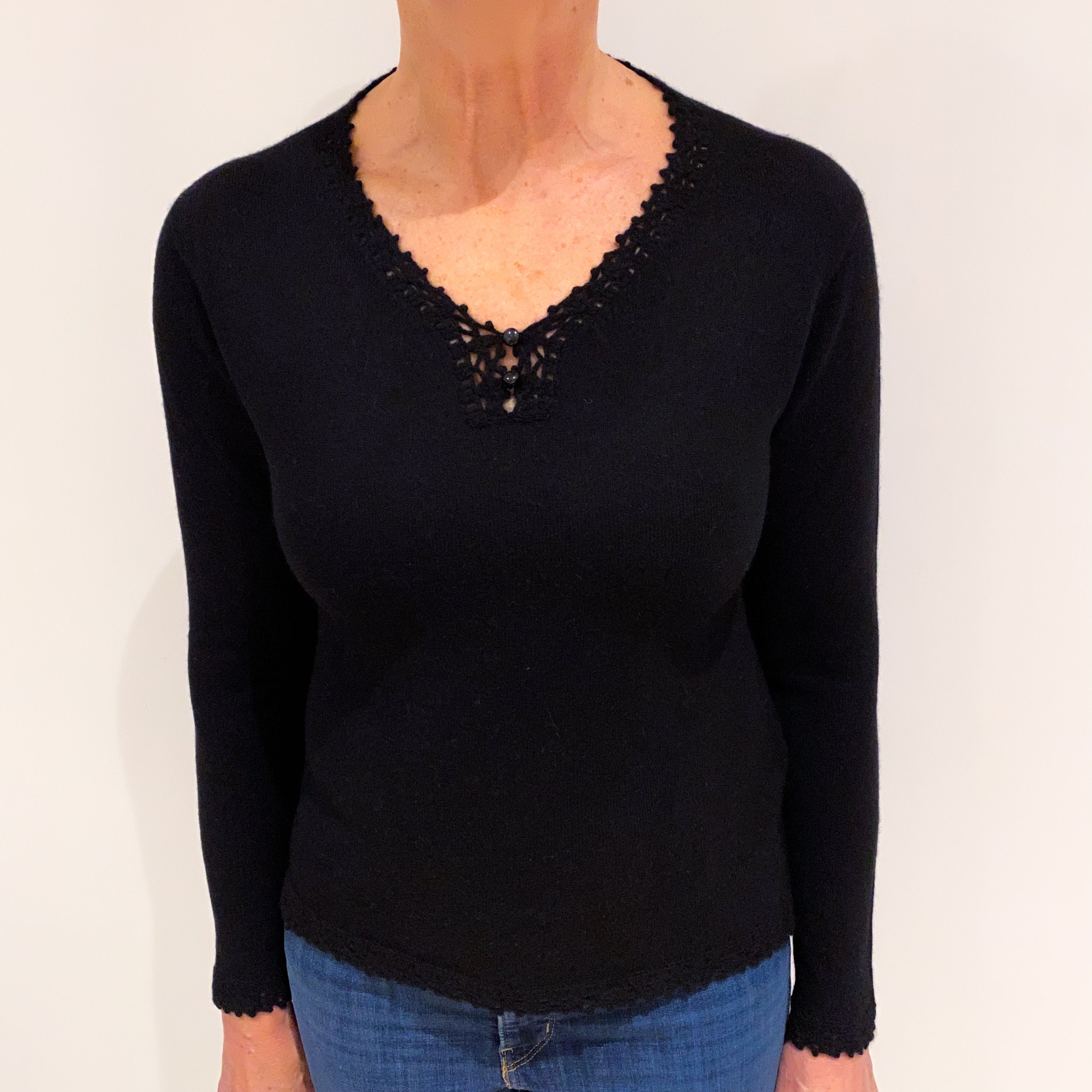 Black Cashmere V Neck Jumper Medium