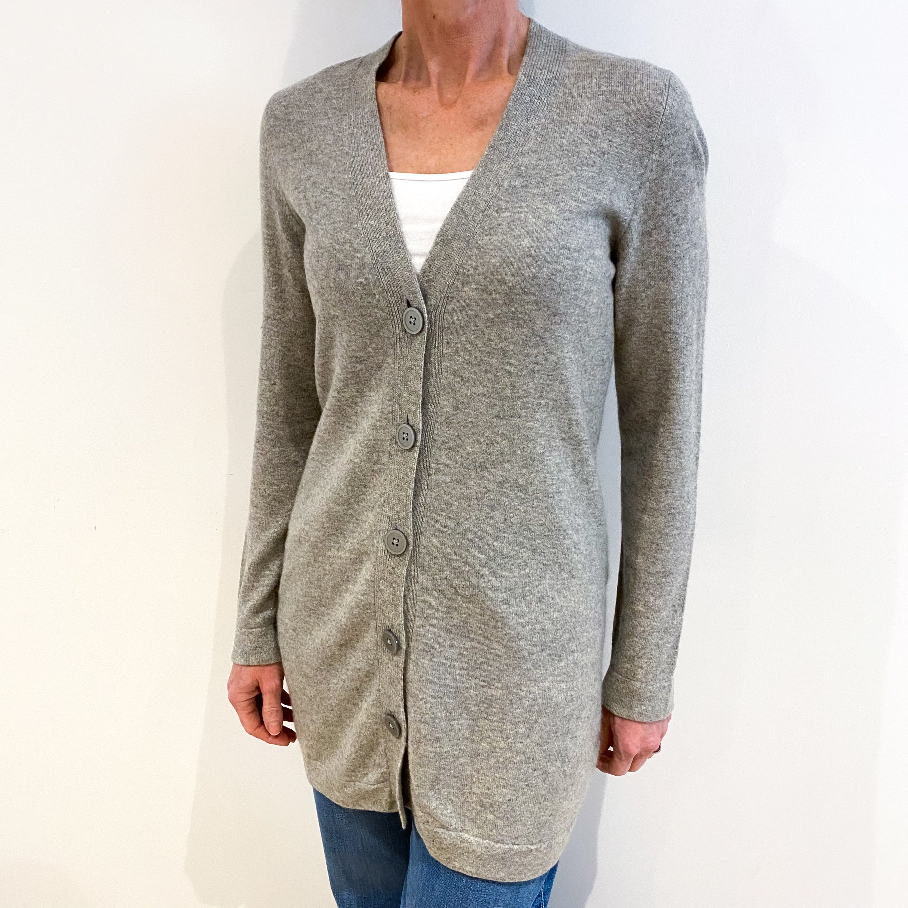 Smoke Grey Cashmere V Neck Longline Cardigan Small