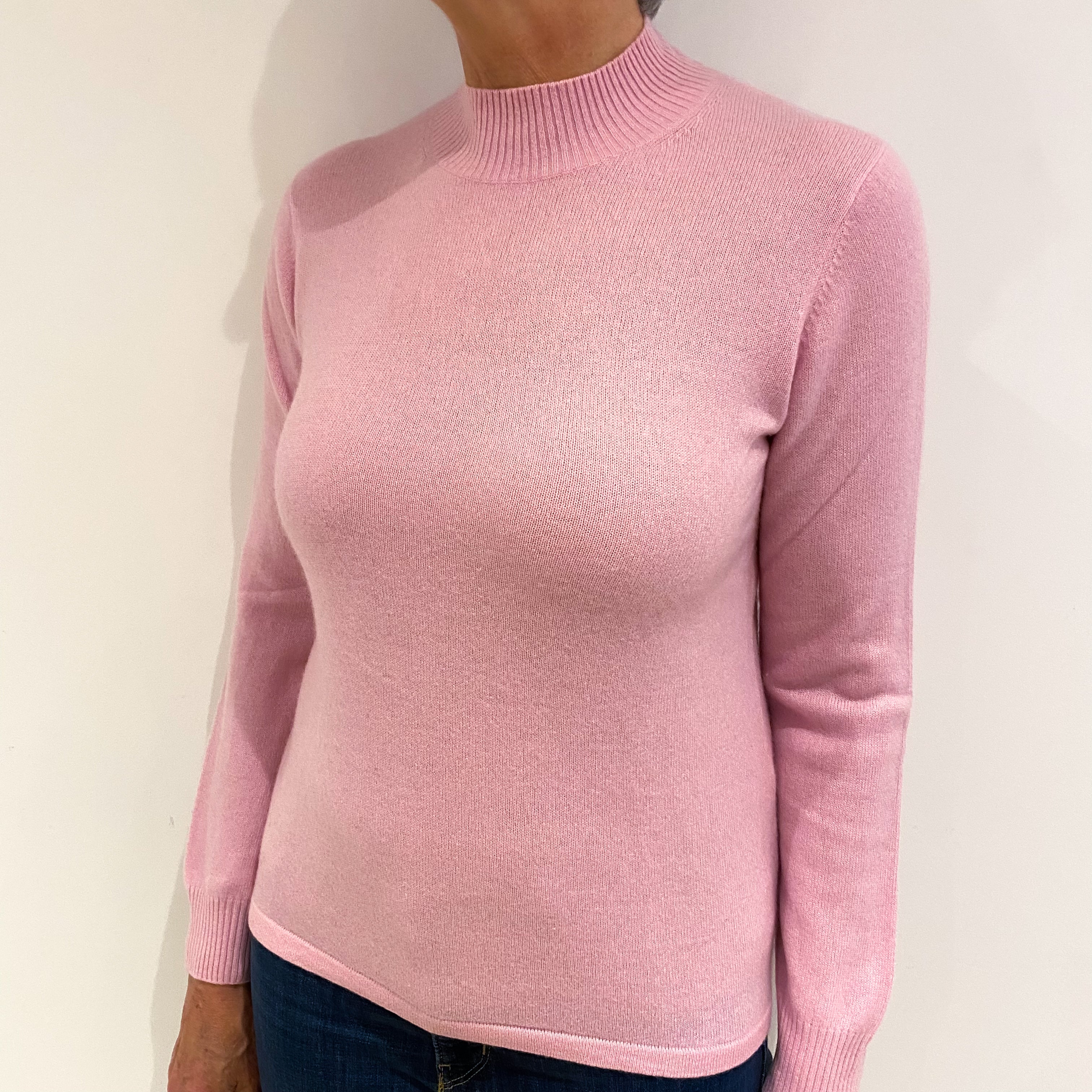 Carnation Pink Cashmere Turtle Neck Jumper Medium