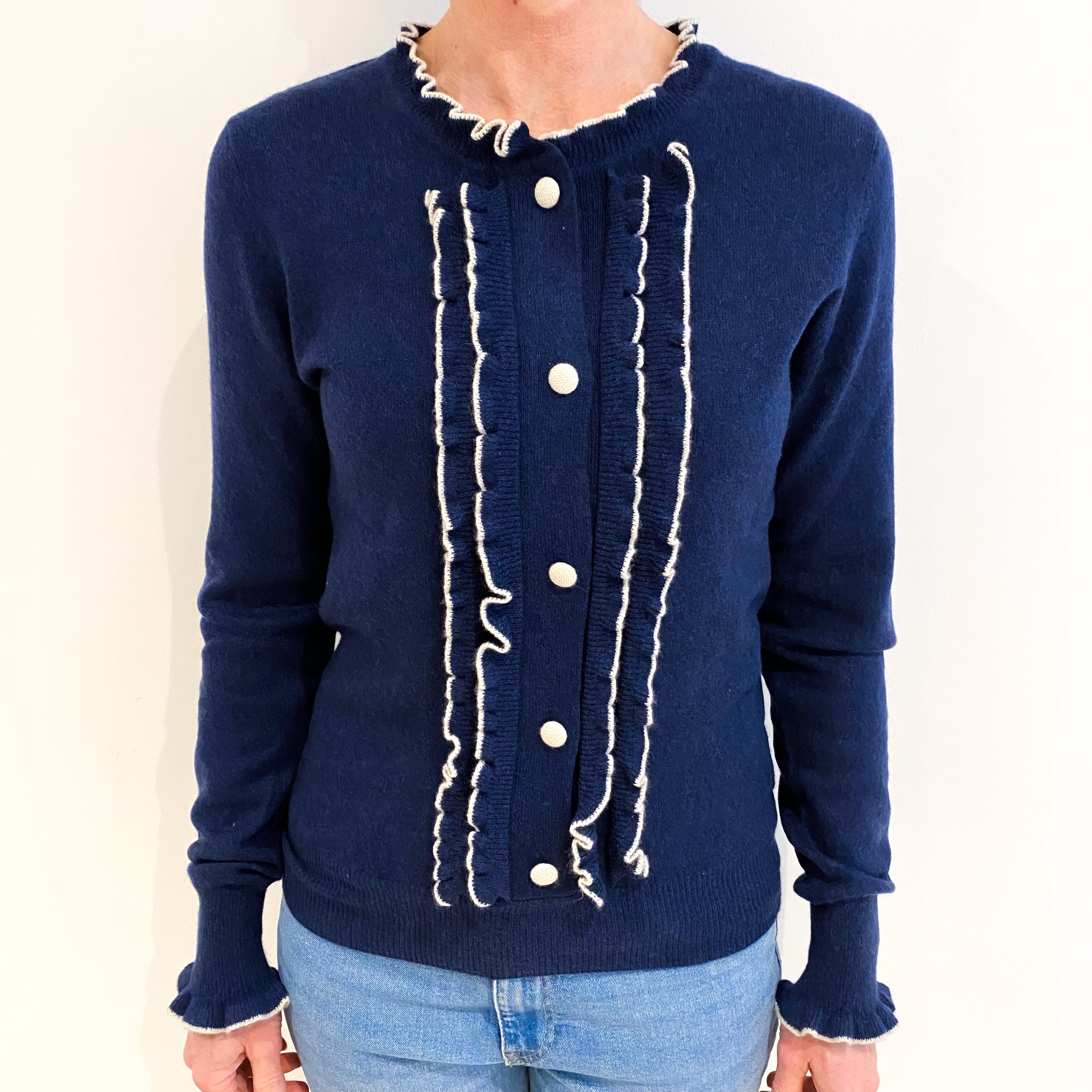 Dark Denim Blue Cashmere Crew Neck Jumper  Small