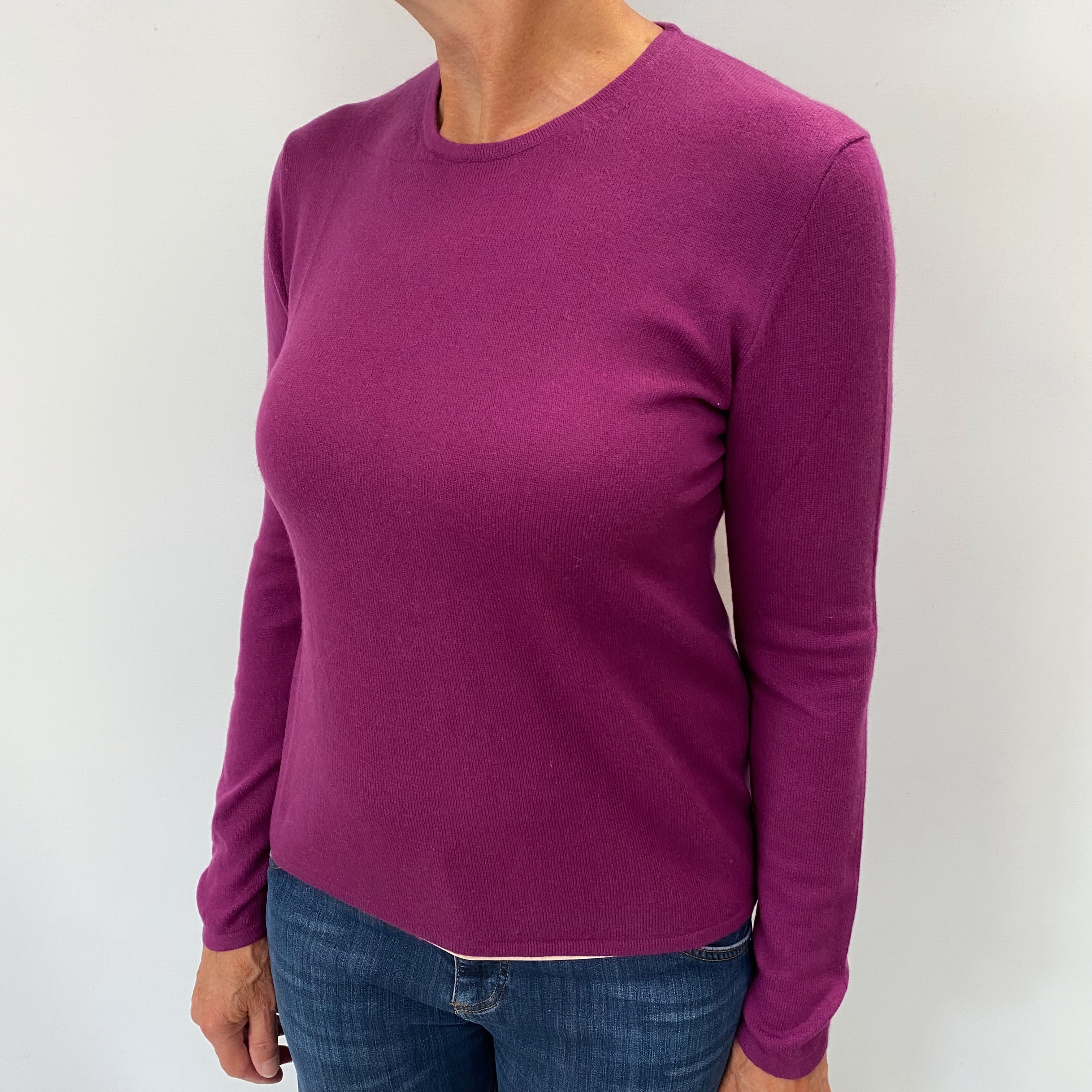 Magenta Purple Cashmere Crew Neck Jumper Medium