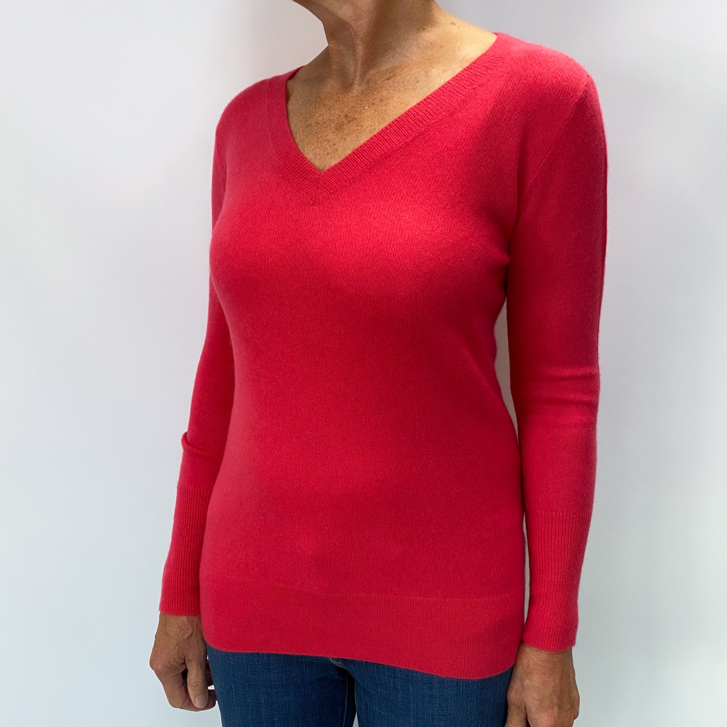 Cranberry Pink Cashmere V Neck Jumper Medium