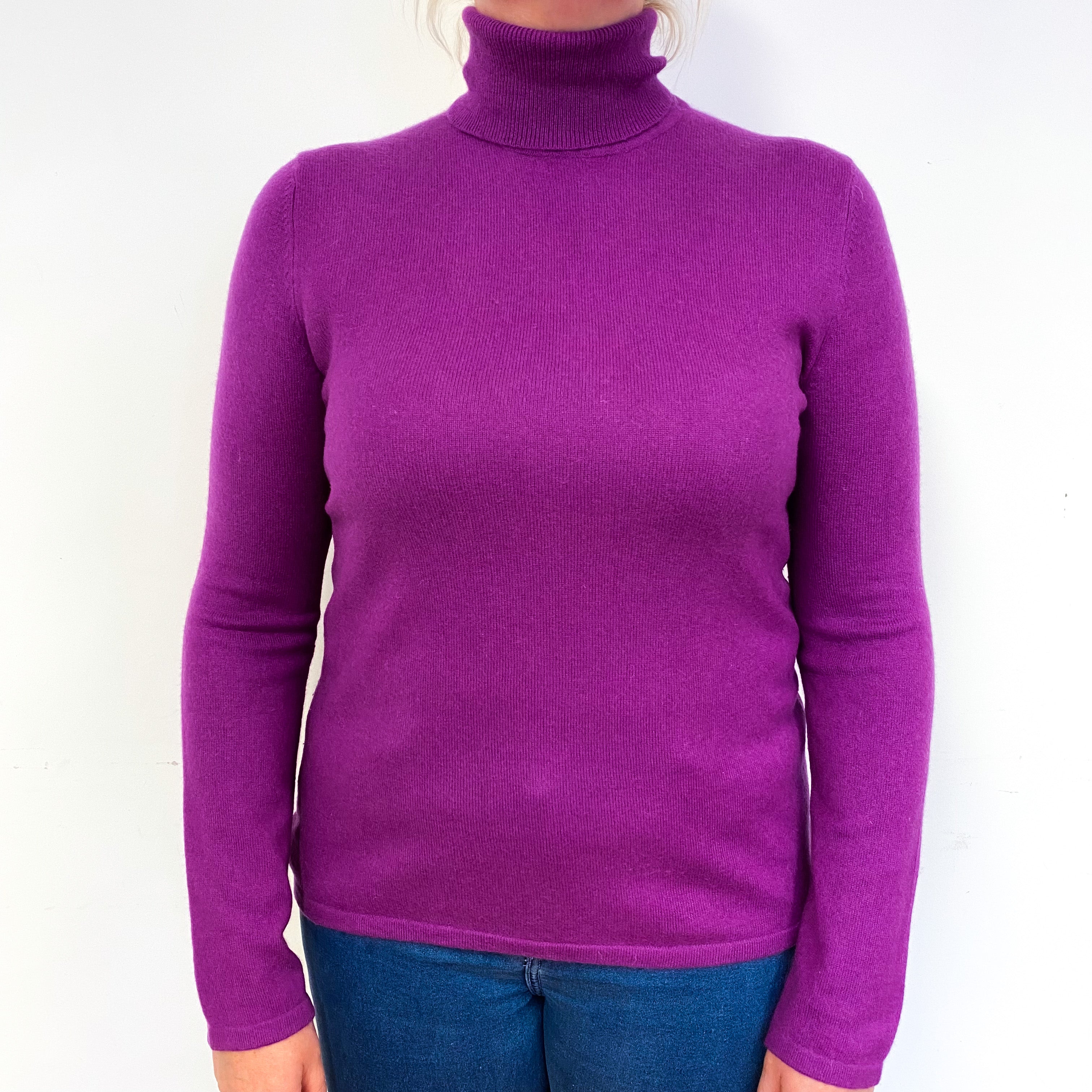 Magenta Purple Cashmere Polo Neck Jumper Large