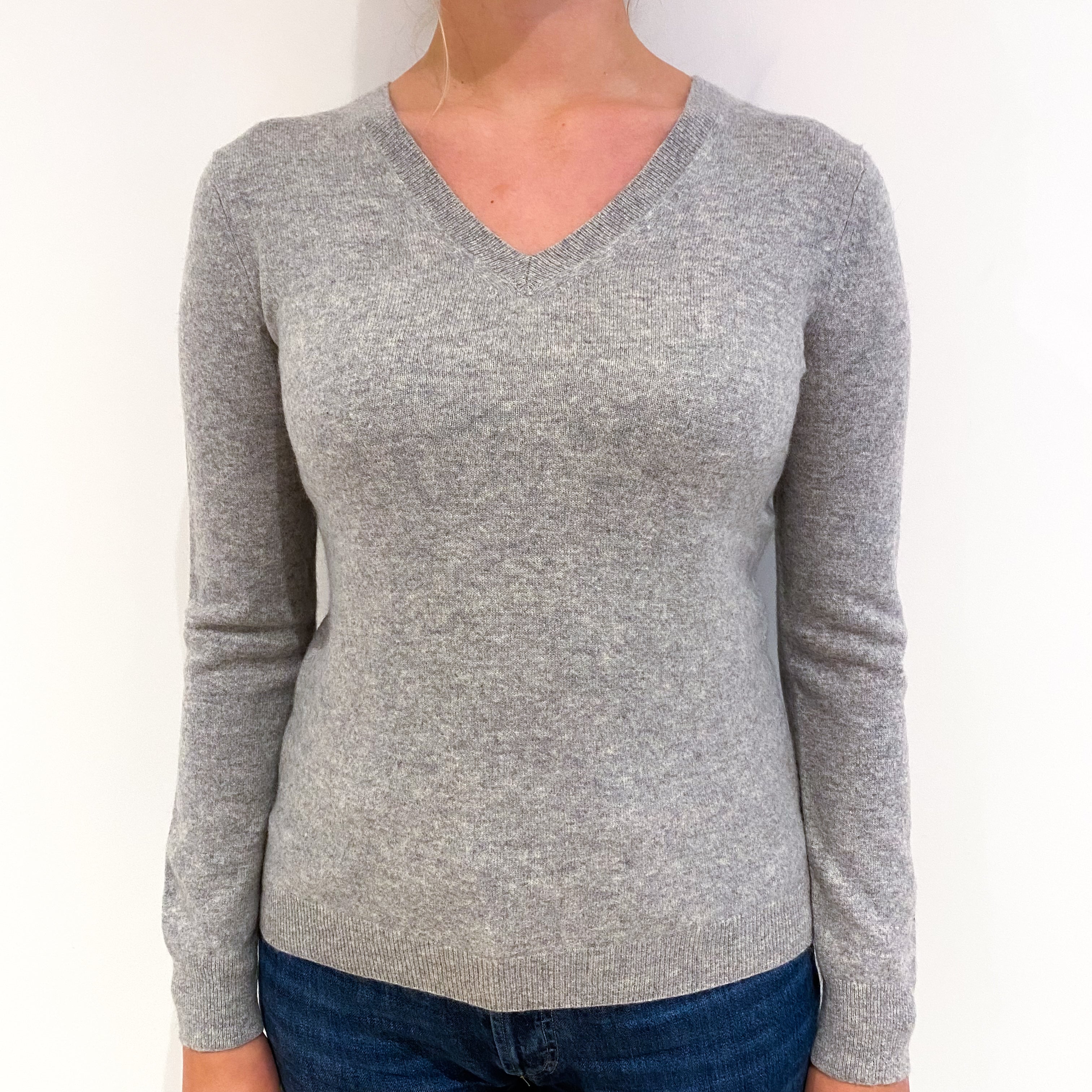 Smoke Grey Cashmere V-Neck Jumper Small