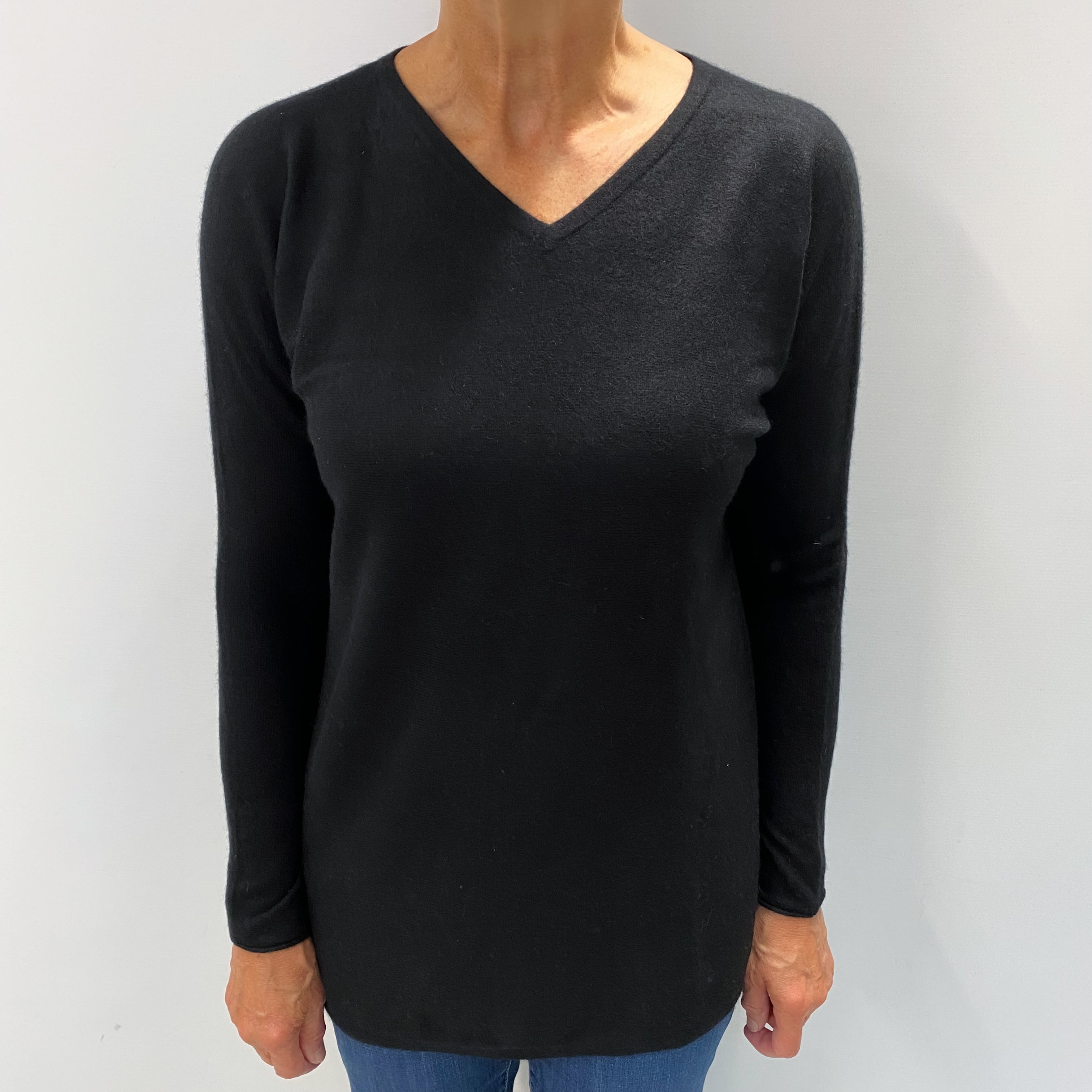 Black Cashmere V Neck Jumper Medium