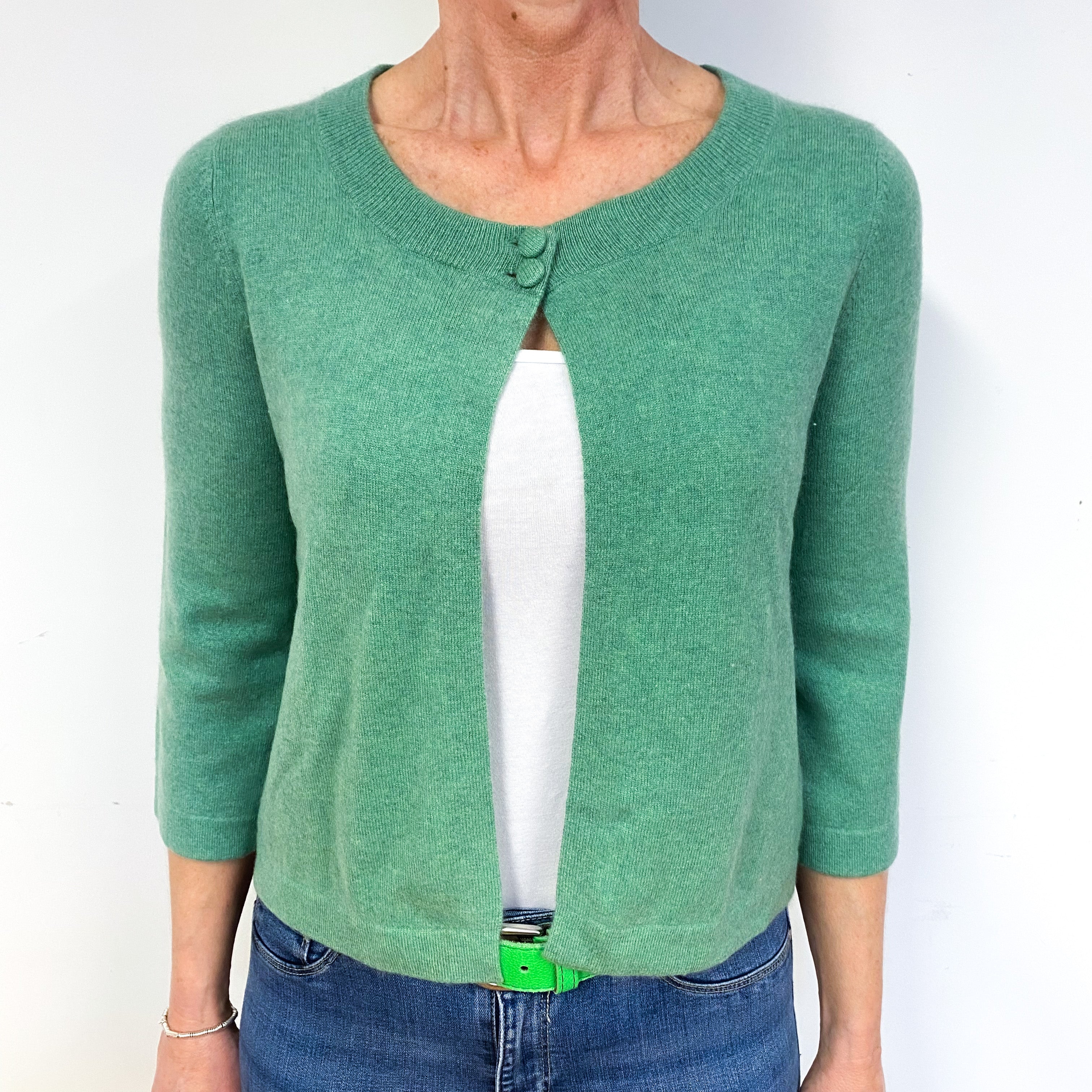 Pear Green Cropped Cashmere Cardigan Medium