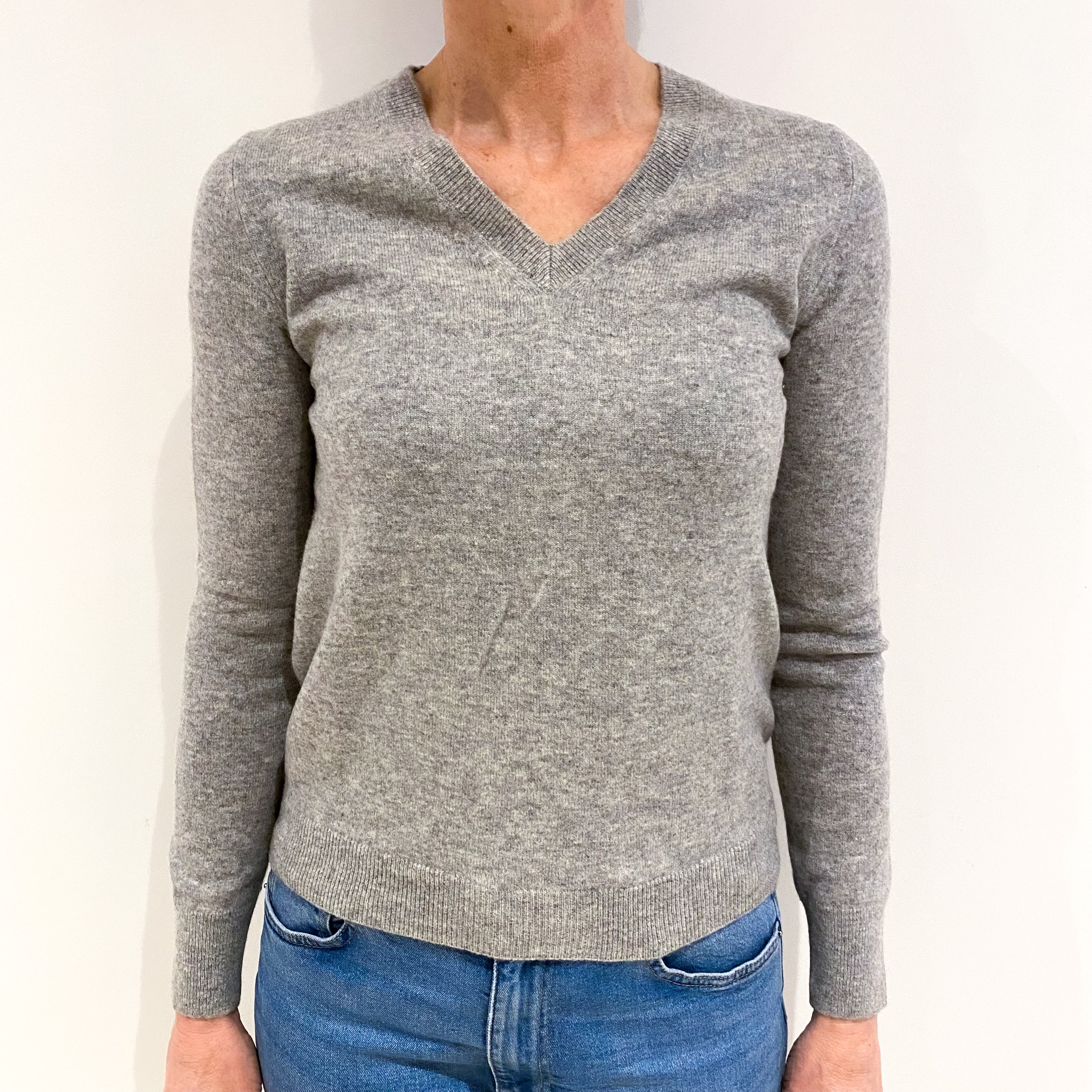 Smoke Grey Cashmere V Neck Jumper Small