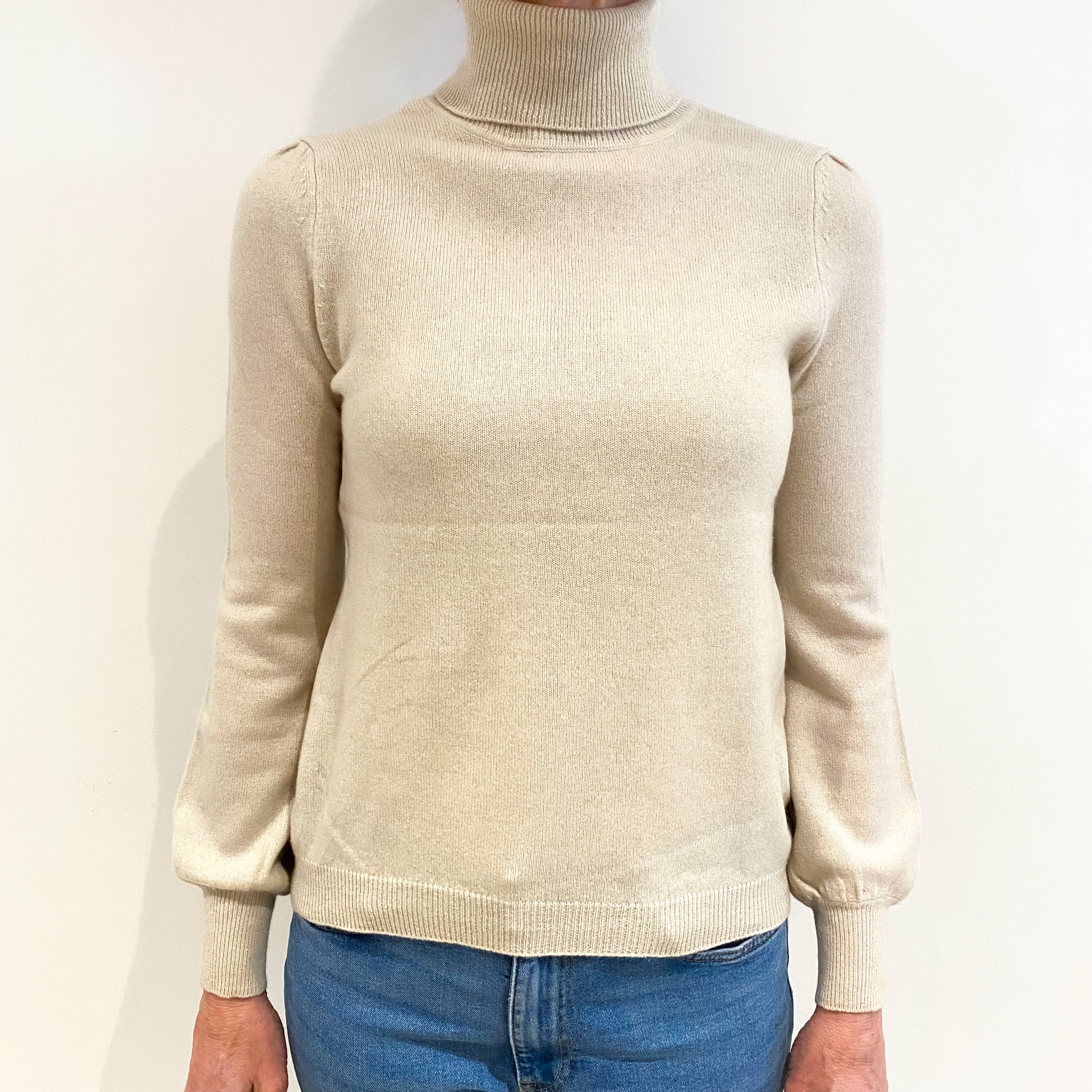 Oatmeal Beige Cashmere Polo Neck Jumper Small