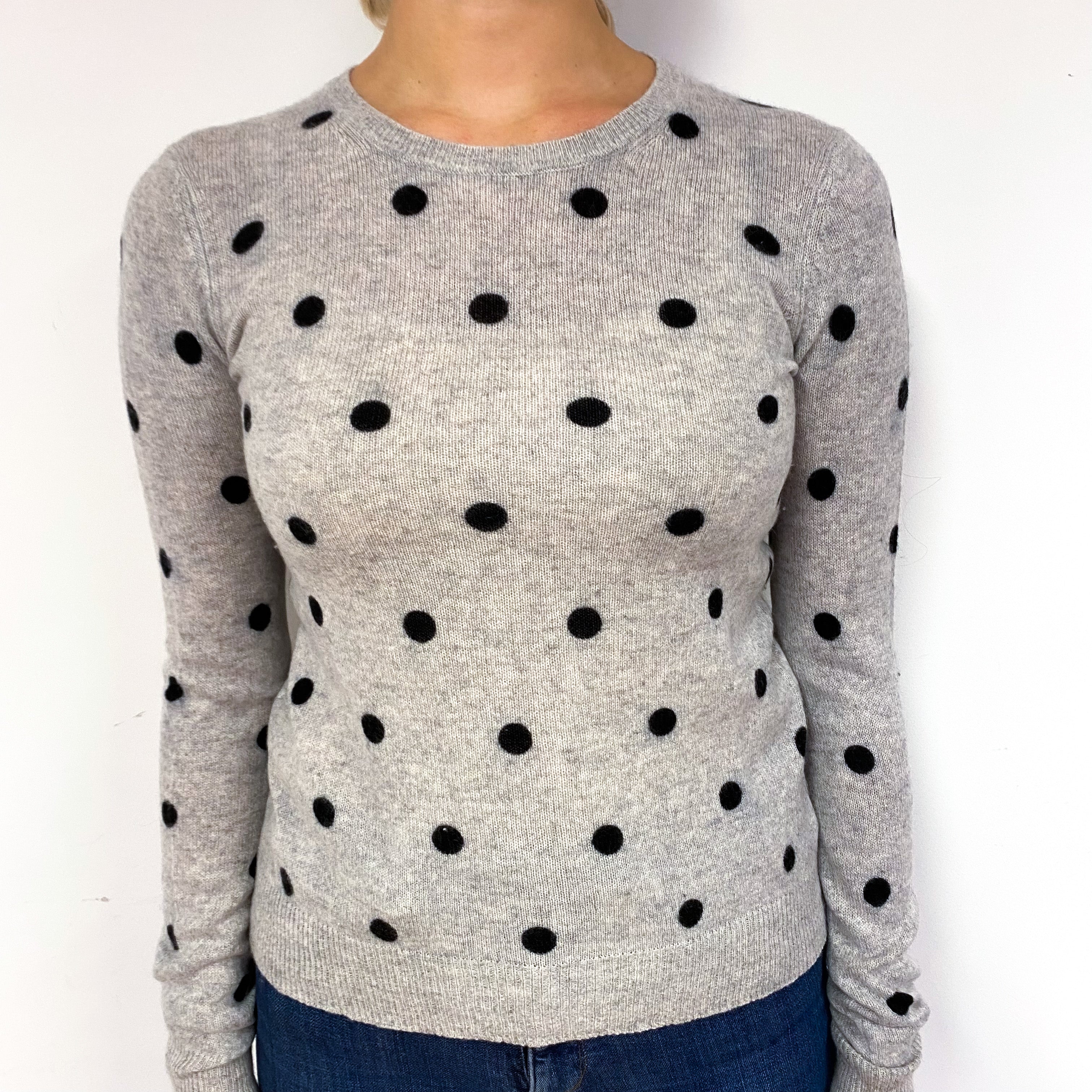 Smoke Grey Black Spot Cashmere Crew Neck Jumper Small