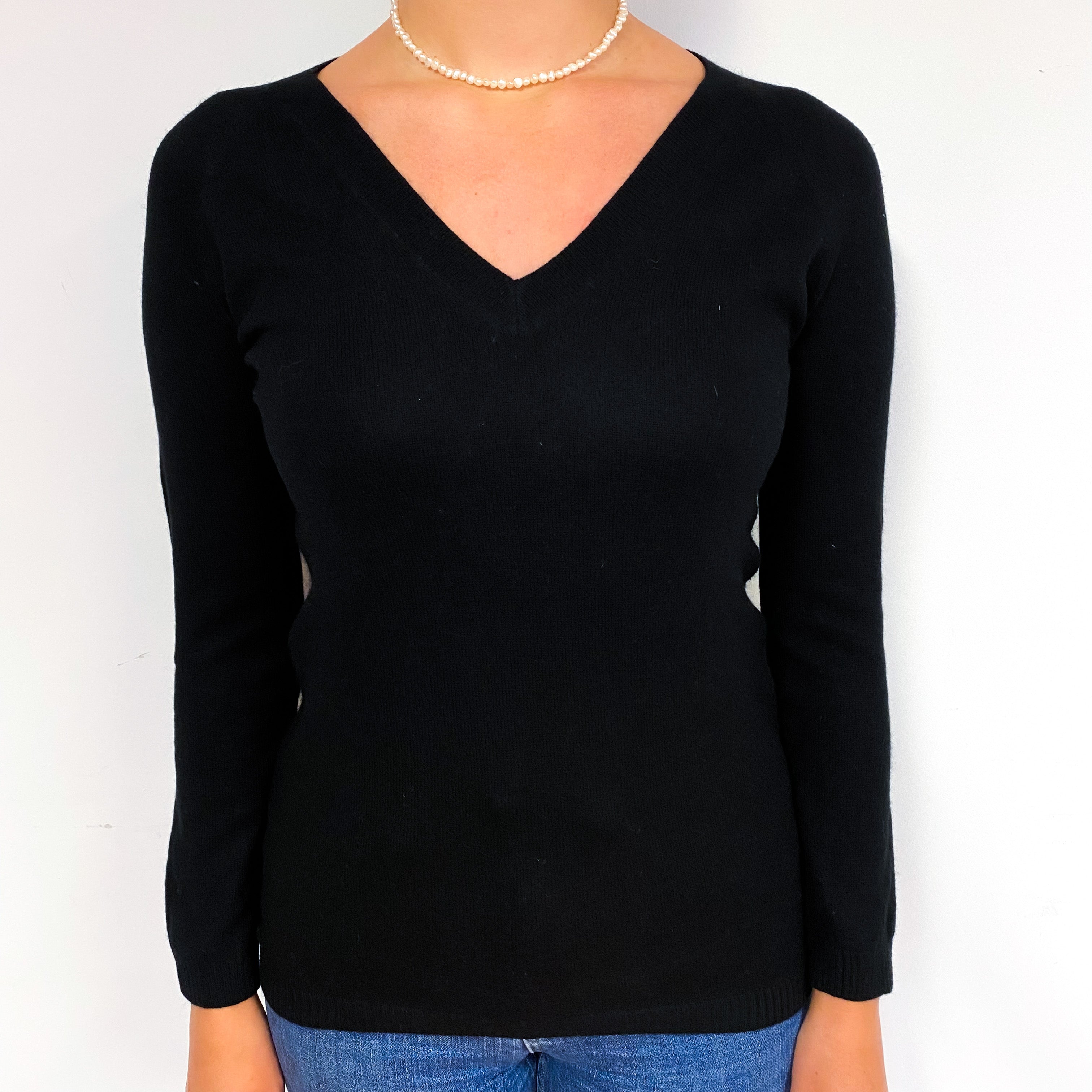 Black Cashmere V-Neck Jumper Small