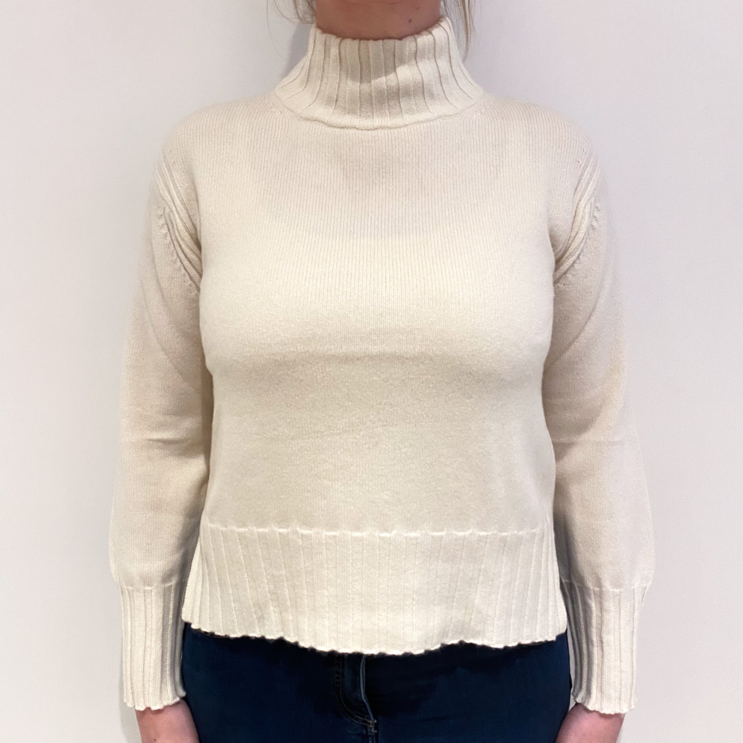 Winter White Cashmere Polo Neck Jumper Large