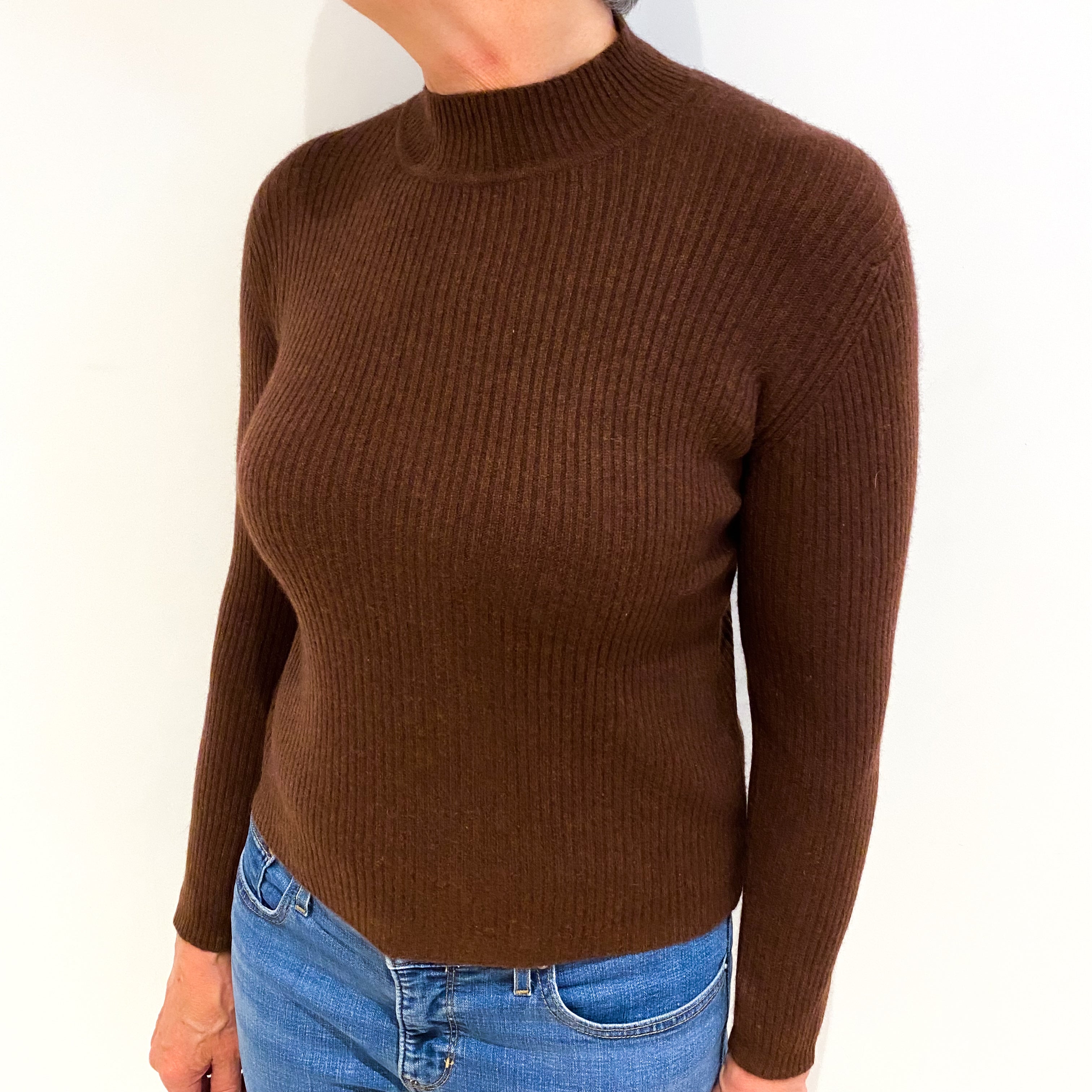 Chocolate Brown Cashmere Turtle Neck Jumper Medium