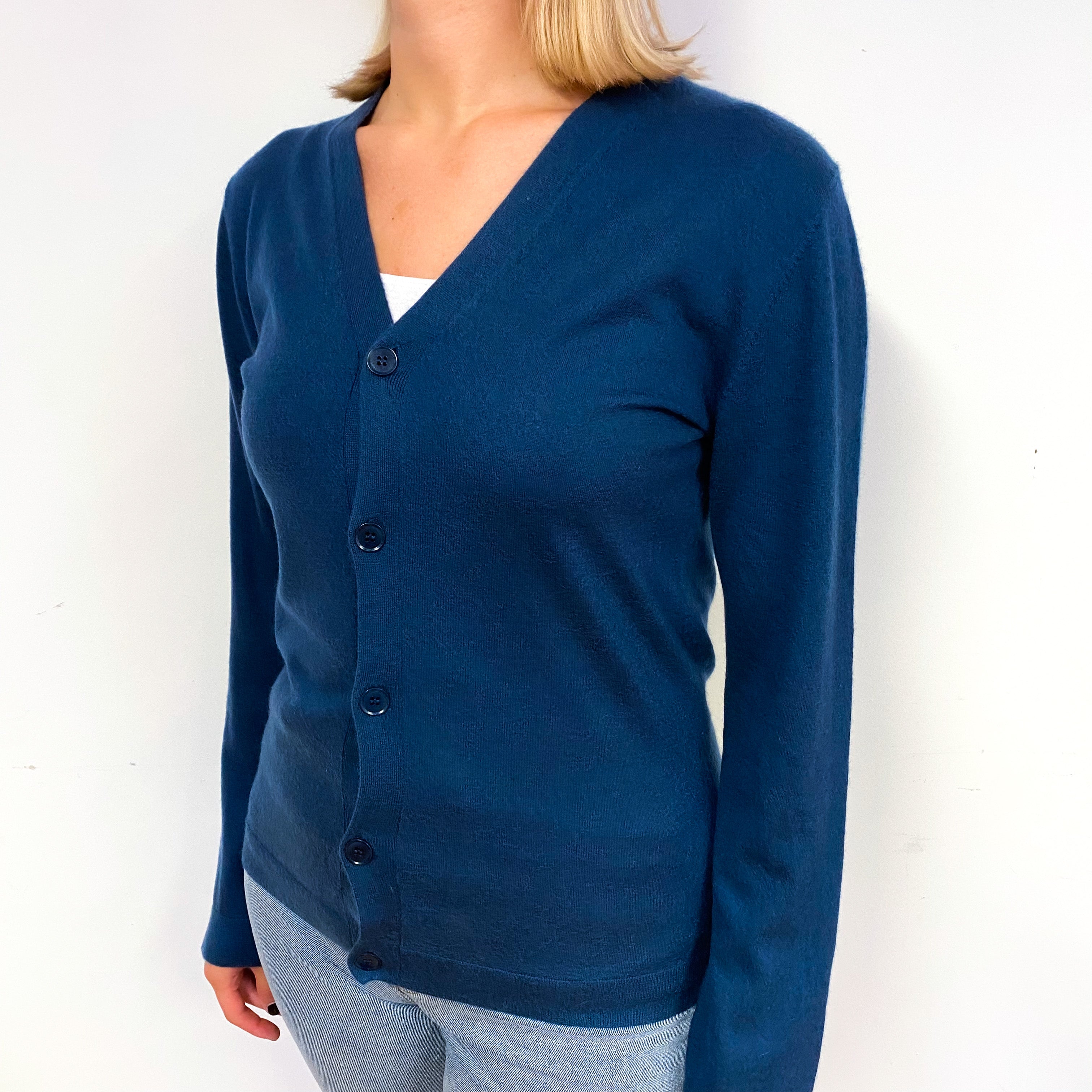 Cos Midnight Blue Fine Knit Cashmere V-Neck Cardigan Small