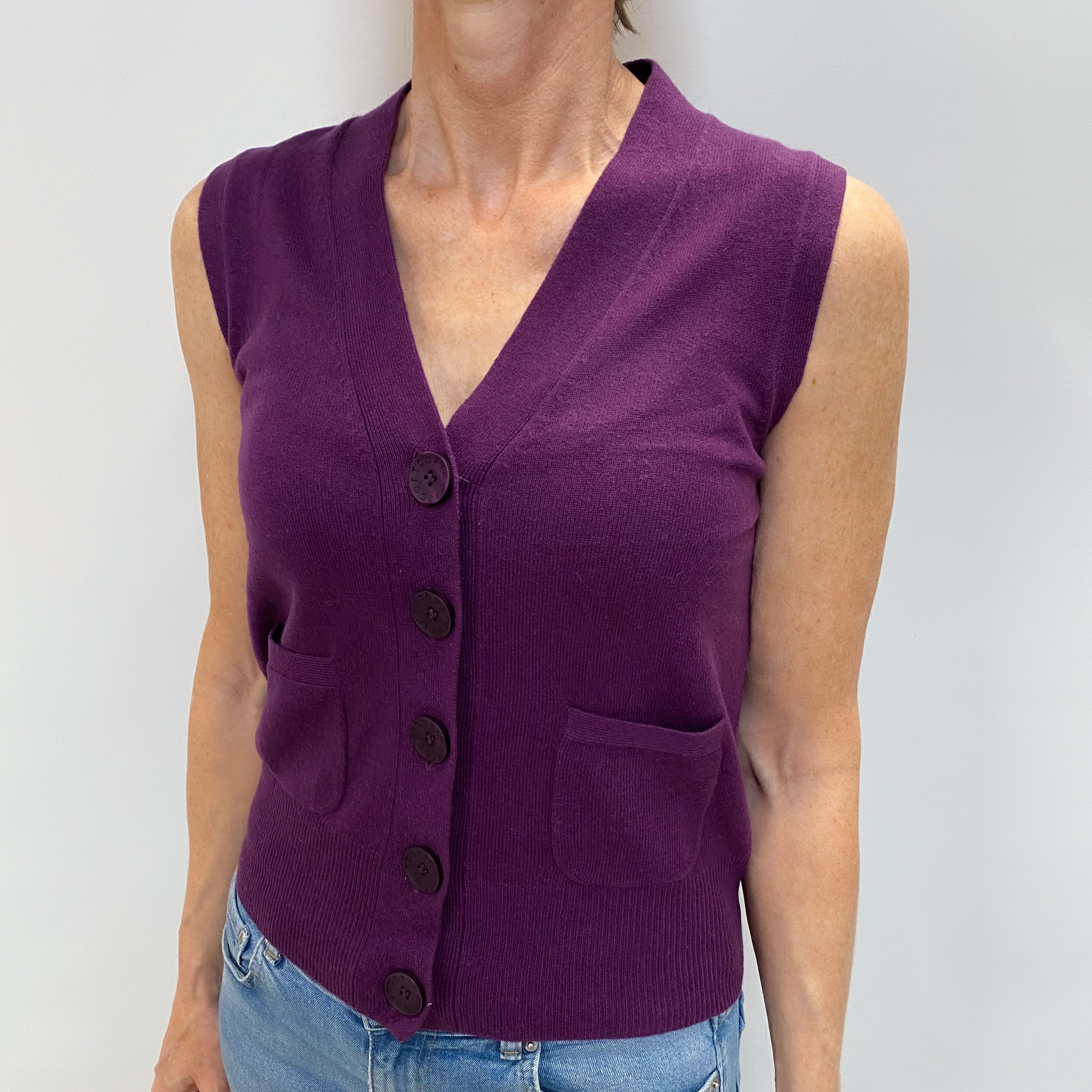 Viola Purple Cashmere V Neck Short Sleeved Cardigan Small