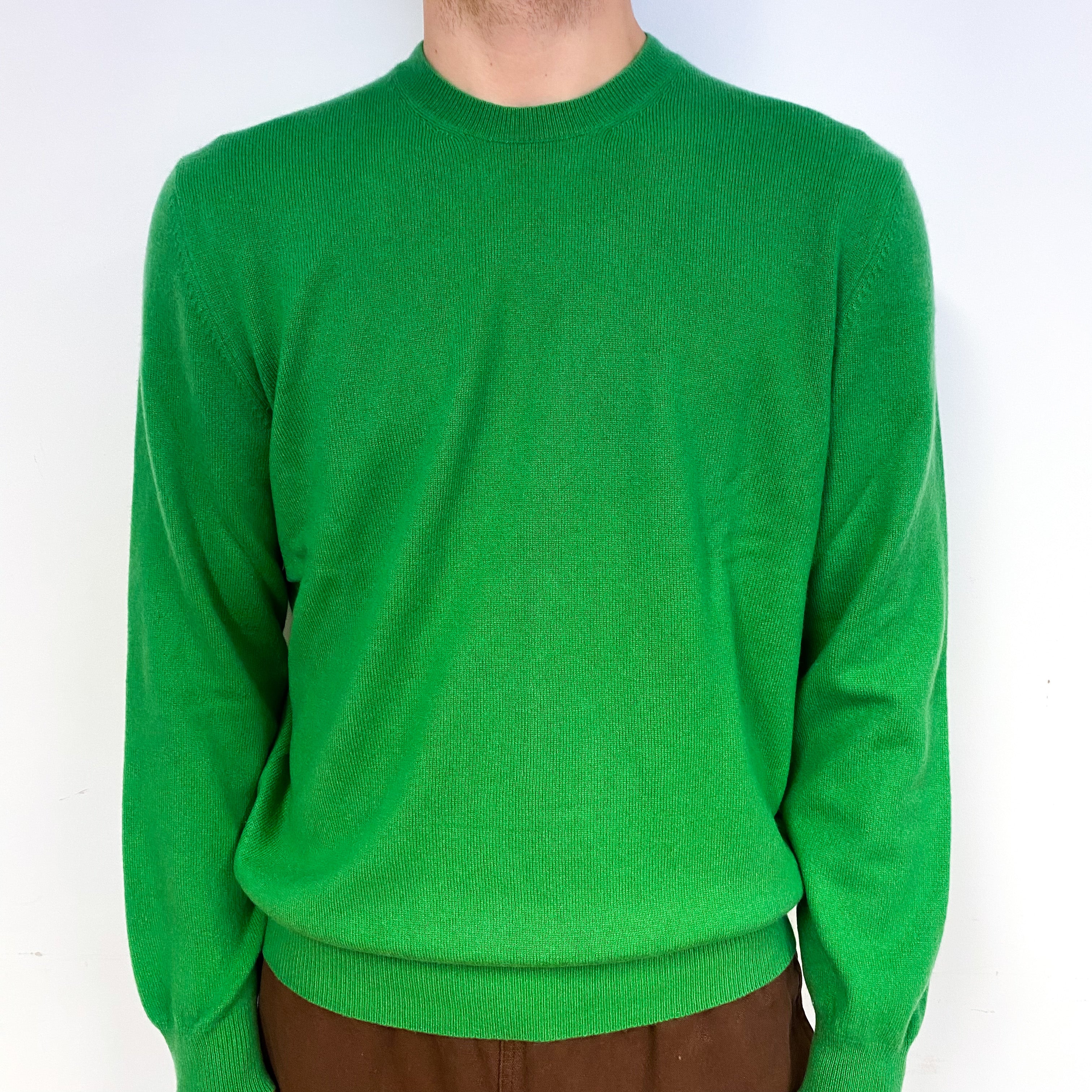 Men's Jade Green Cashmere Crew Neck Jumper Large