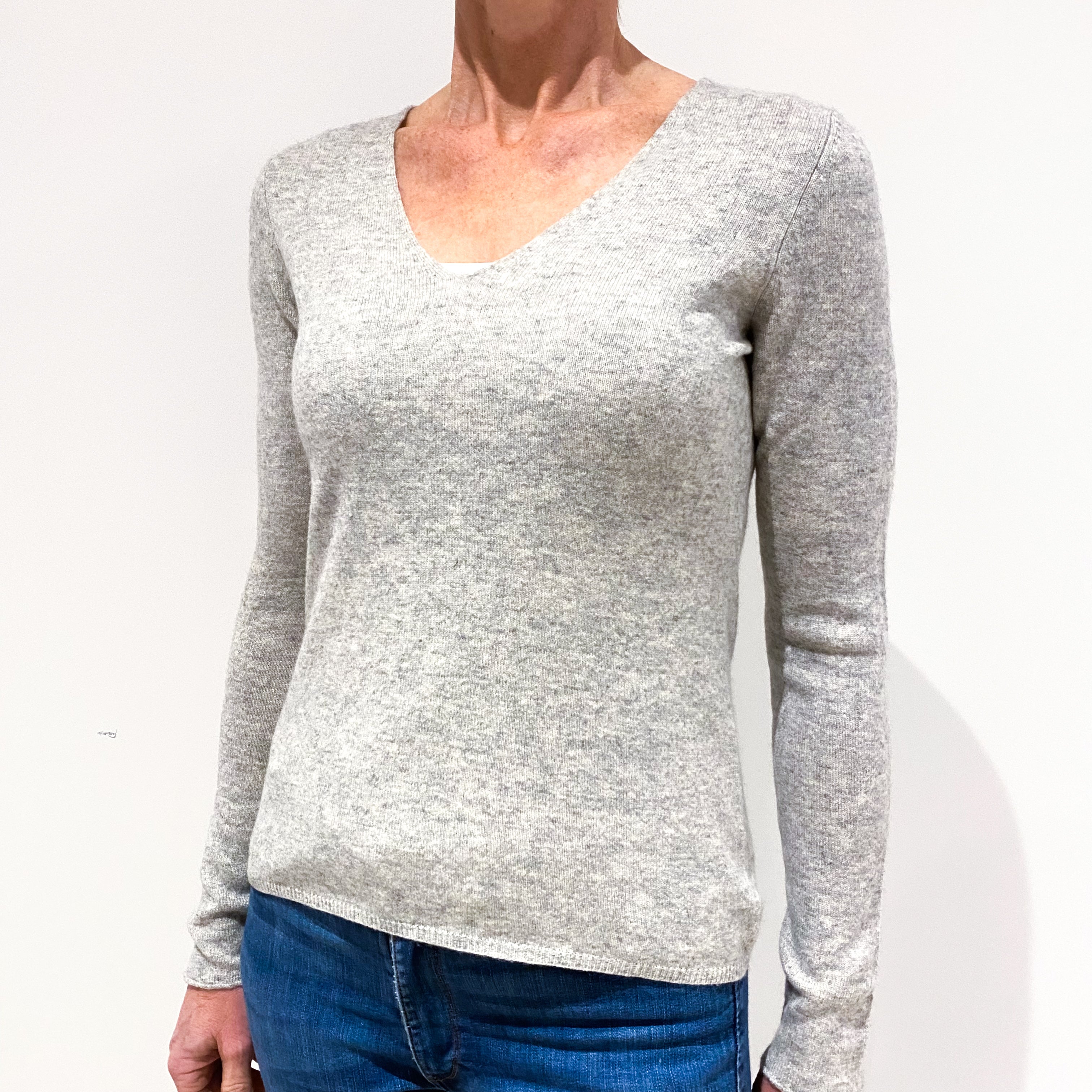 Smoke Grey Cashmere V-Neck Jumper Small