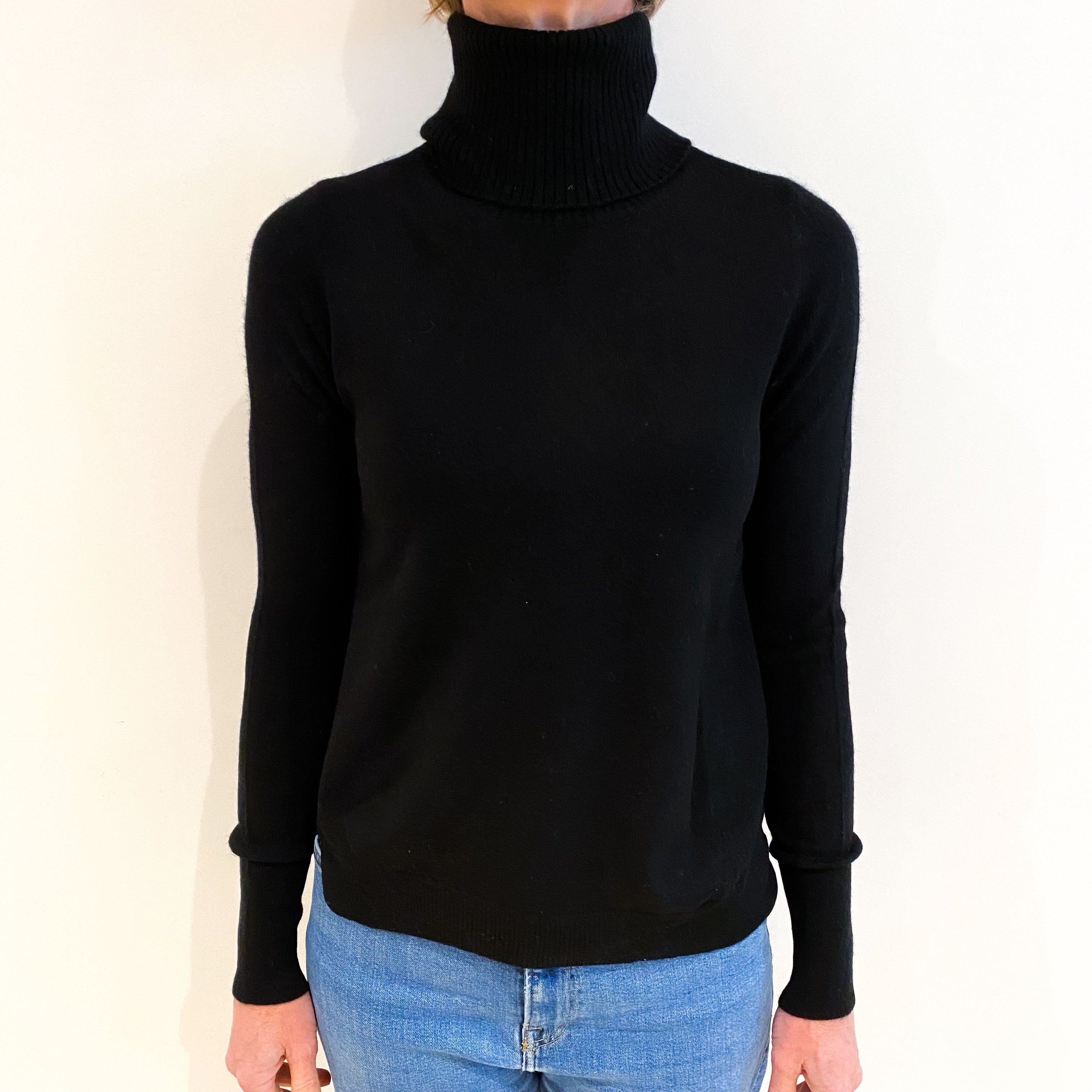 Black Cashmere Polo Neck Jumper Small