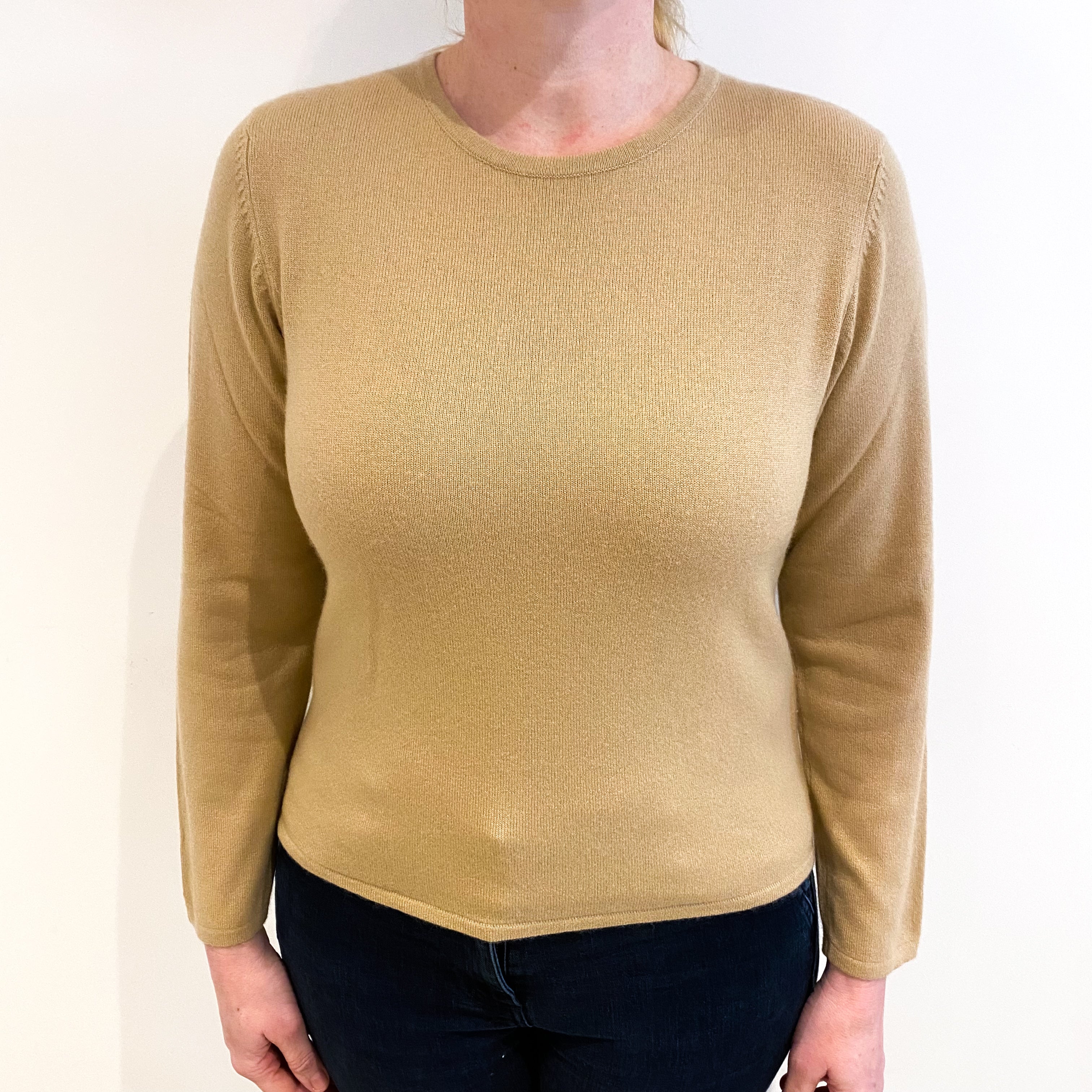 Sand Beige Cashmere Crew Neck Jumper Large