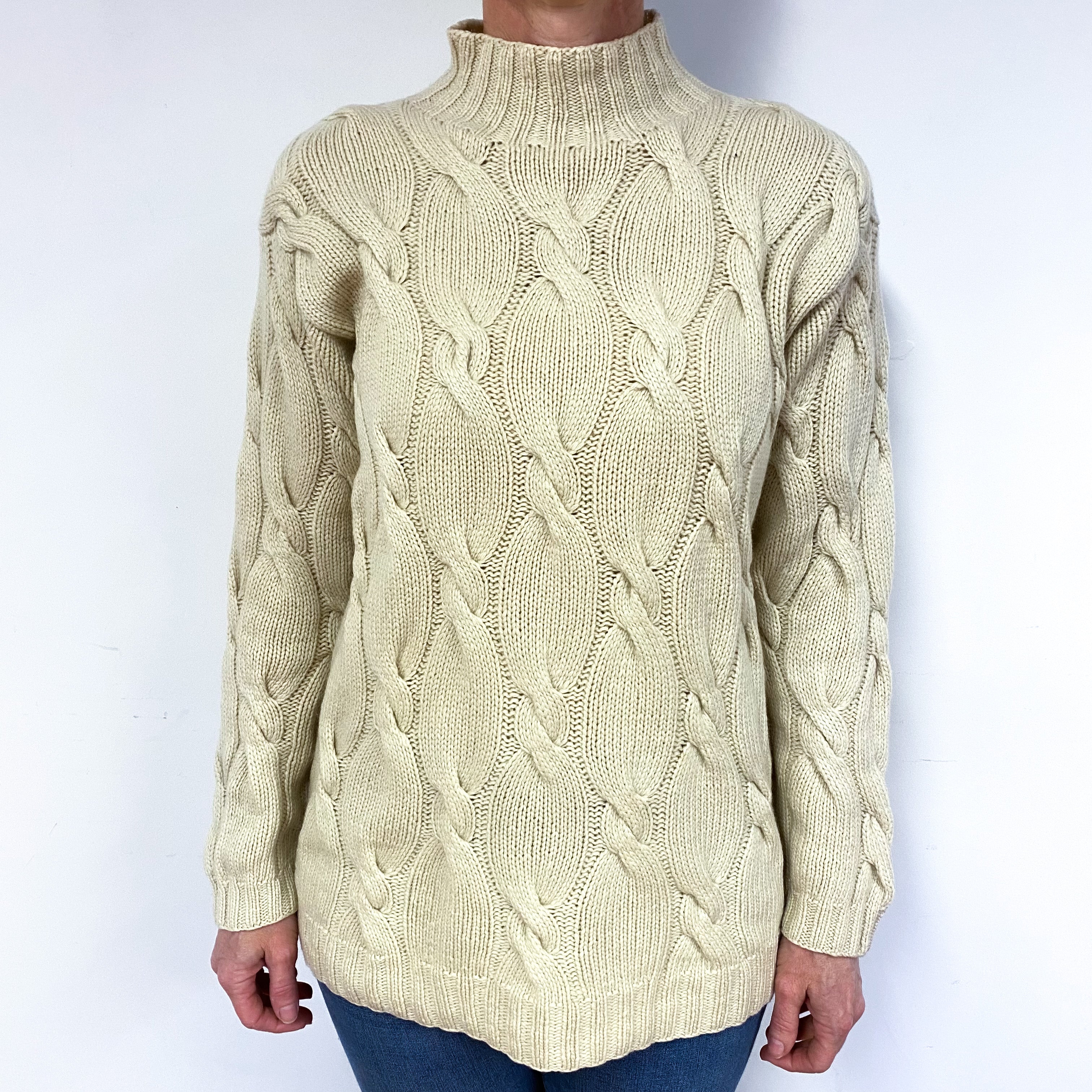 Sand Cream Cashmere Polo Neck Jumper Medium